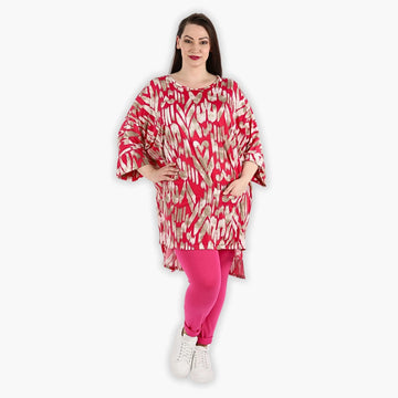  Bigshirt von AKH Fashion aus Viskose in gerader Form, 1296.06925, Fuchsia-Beige, Ausgefallen