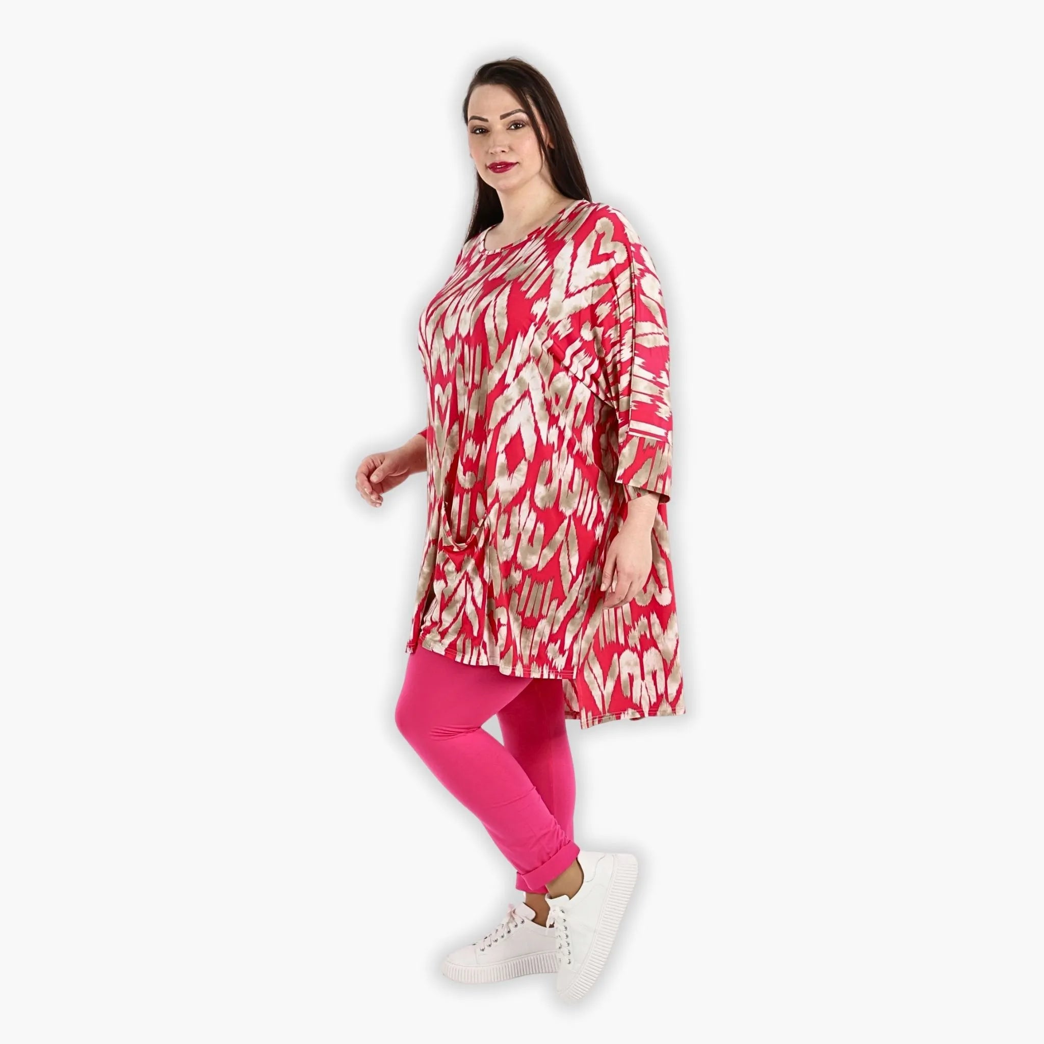  AKH Fashion Bigshirt in gerader Form, aus Viskose, 1296.06925, Fuchsia-Beige, Grafik, Schick