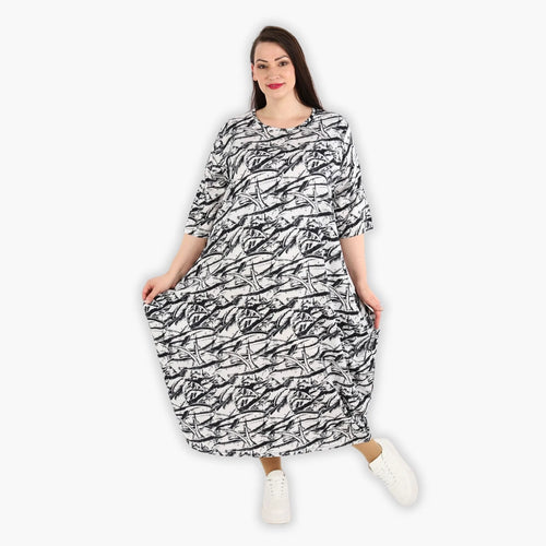  Ballonkleid von AKH Fashion aus Viskose, 1301.01926, Schwarz-Weiß, Schick, Modern, Bequem
