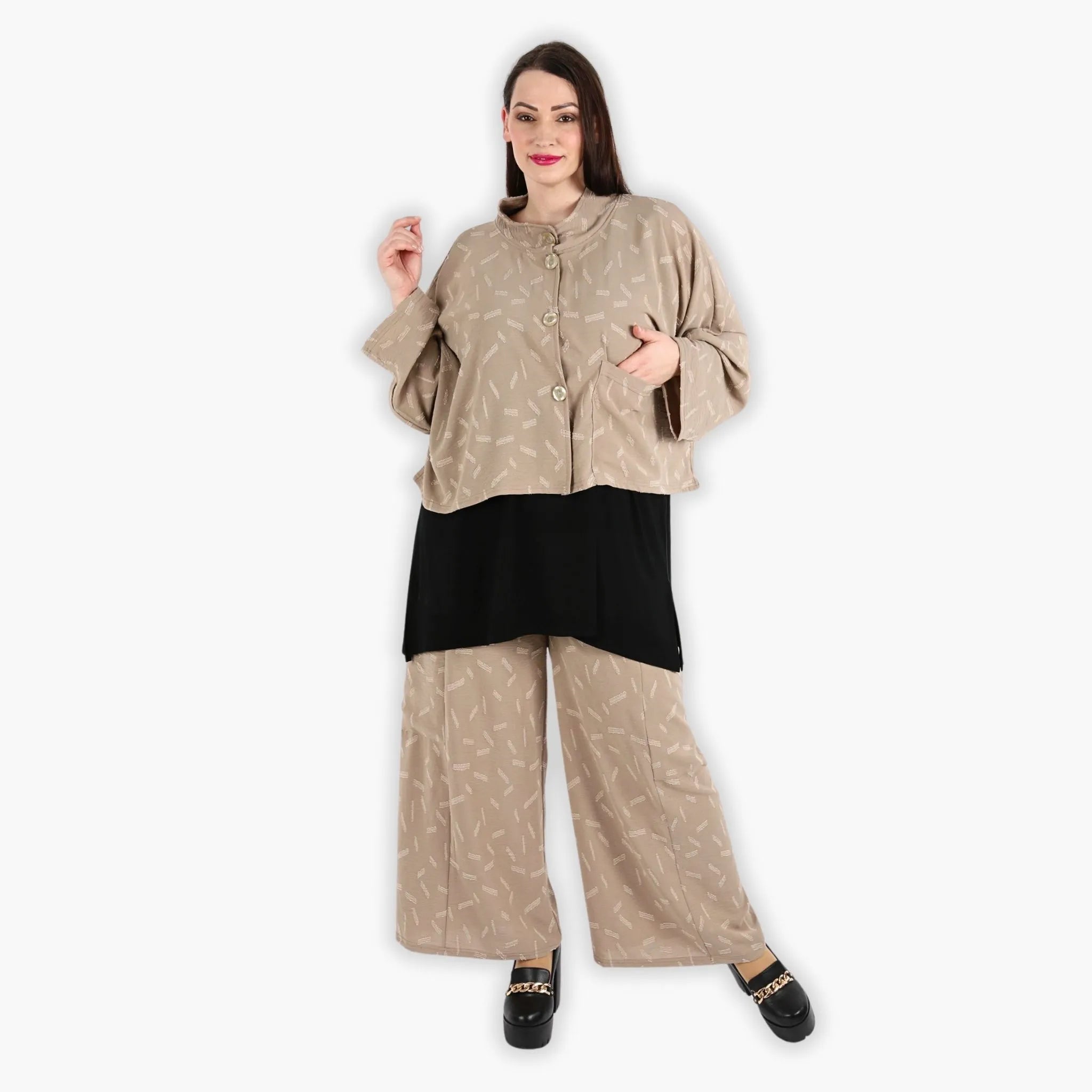  AKH Fashion Hose in gerader Form, aus Materialmix, 1303.06710, Cognac, Streifen, Schick