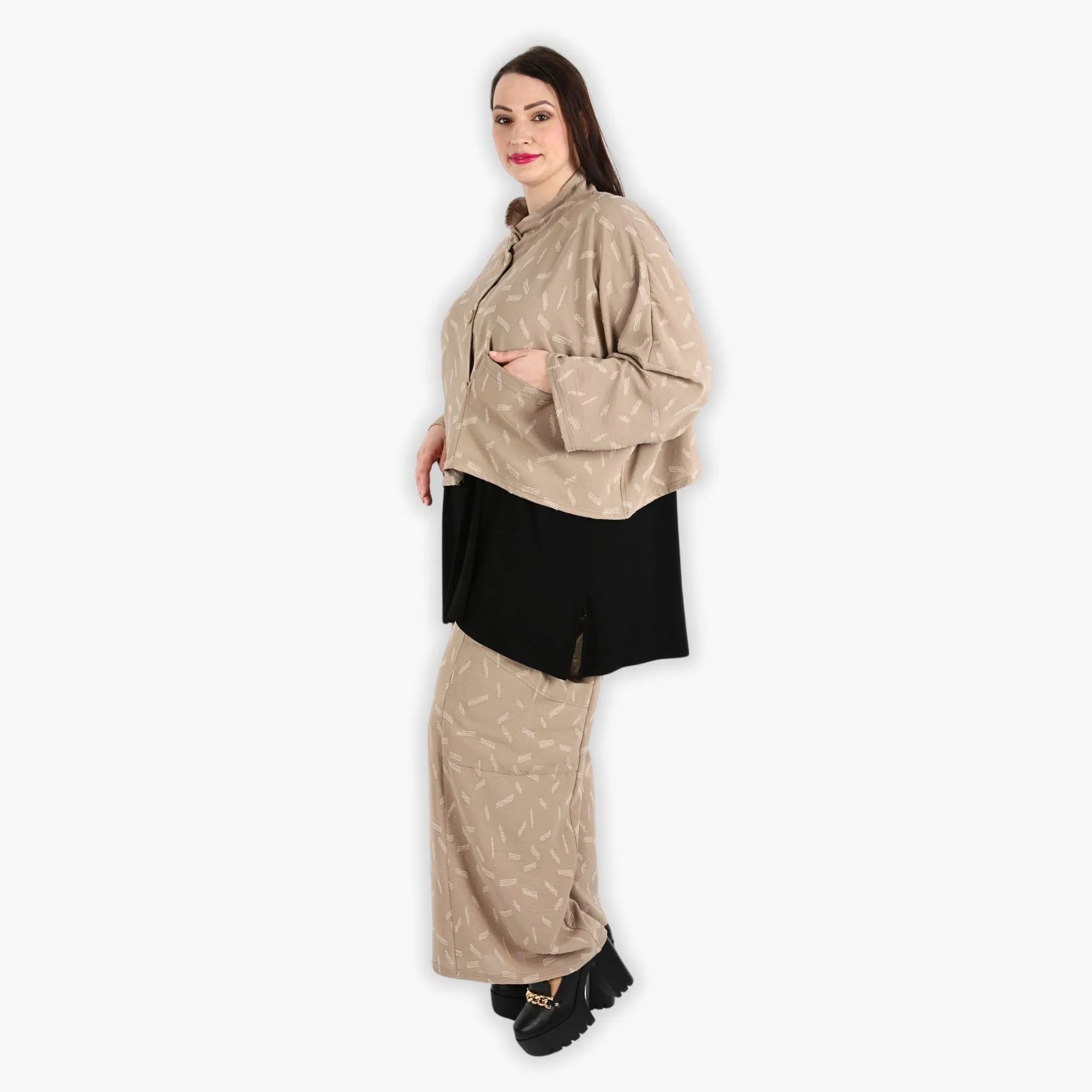 Jacke von AKH Fashion aus Materialmix in gerader Form, ausgefallene Lagenlook Mode