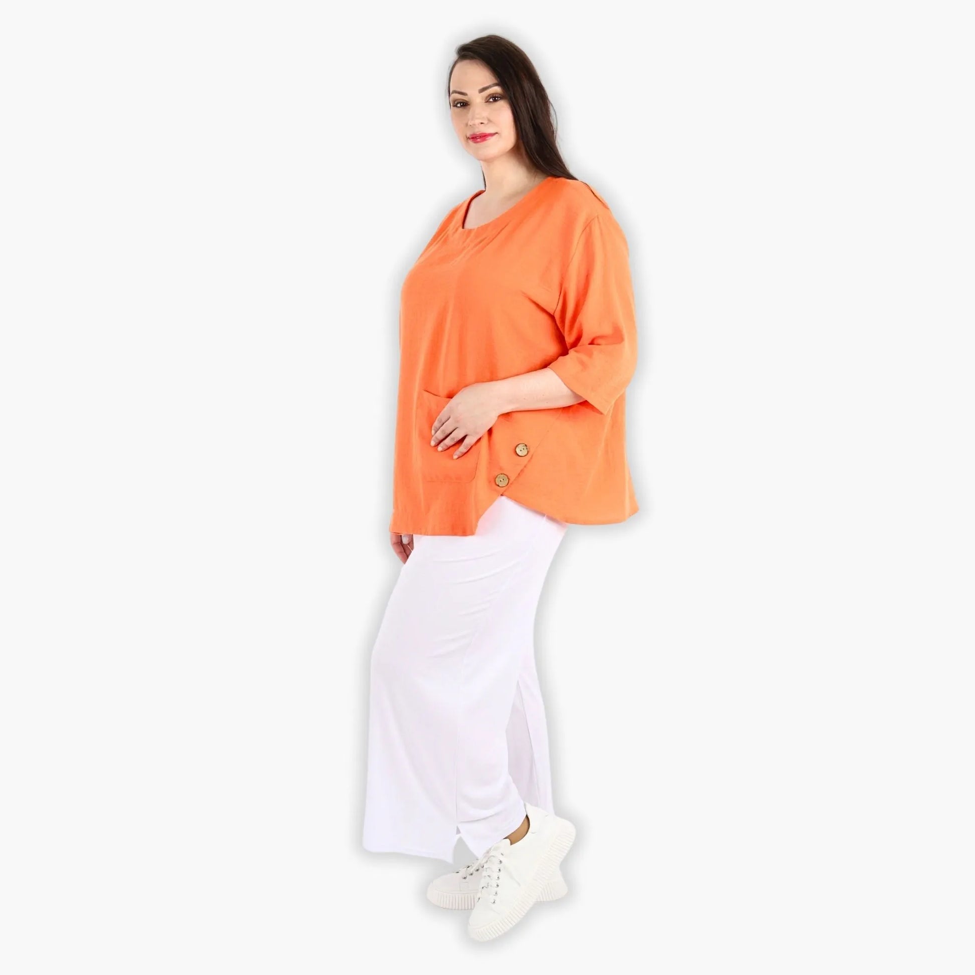  Bigshirt von AKH Fashion aus Viskose in kastiger Form, 1305.02412, Orange, Unifarben, Schick