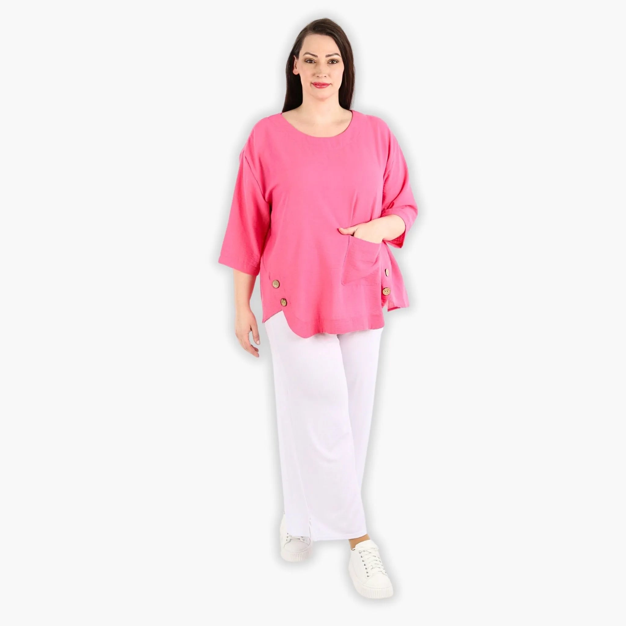  Bigshirt von AKH Fashion aus Viskose in kastiger Form, 1305.02412, Pink, Unifarben, Schick