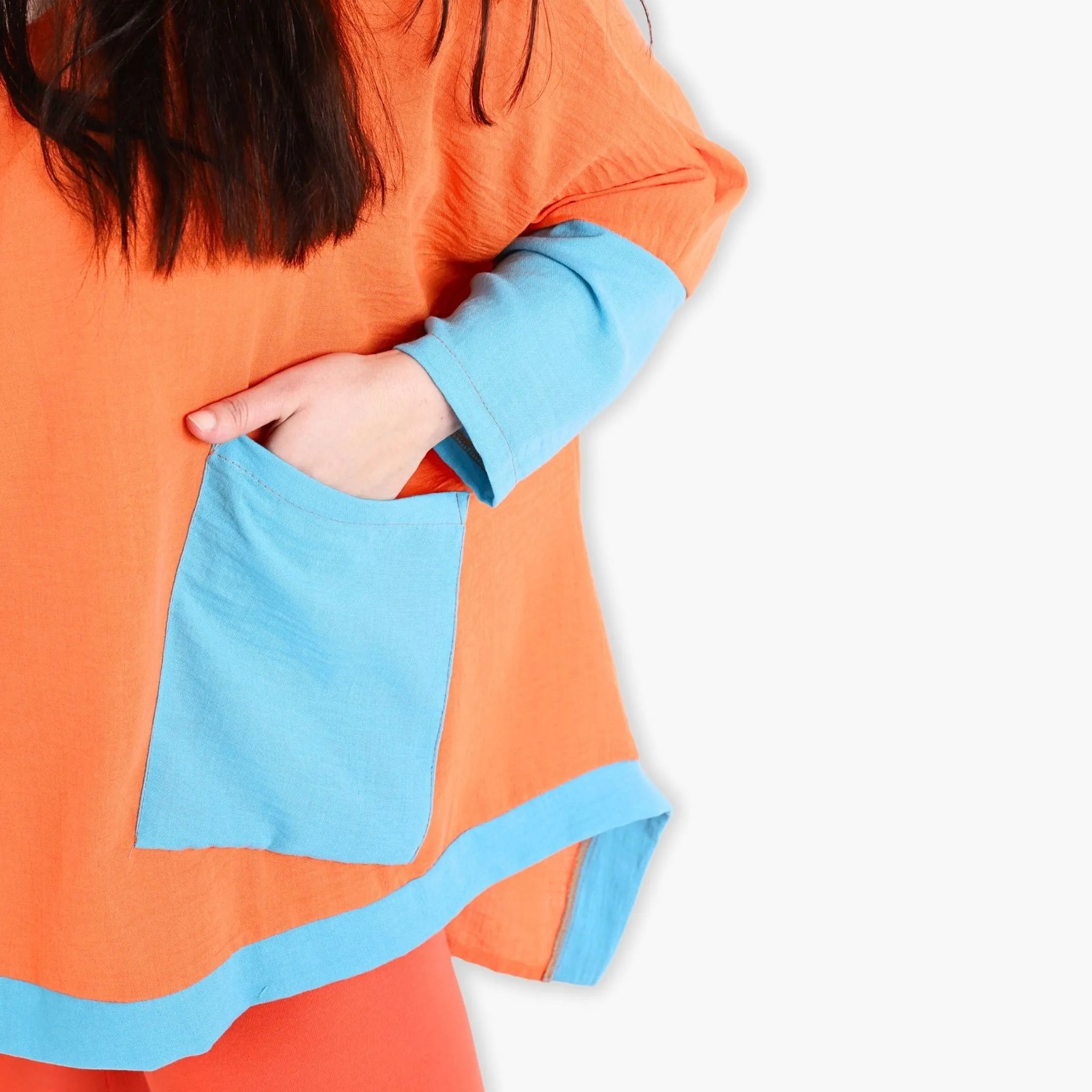  A-Form Bigshirt von AKH Fashion aus Viskose, 1305.02413, Orange-Türkis, Schick, Modern