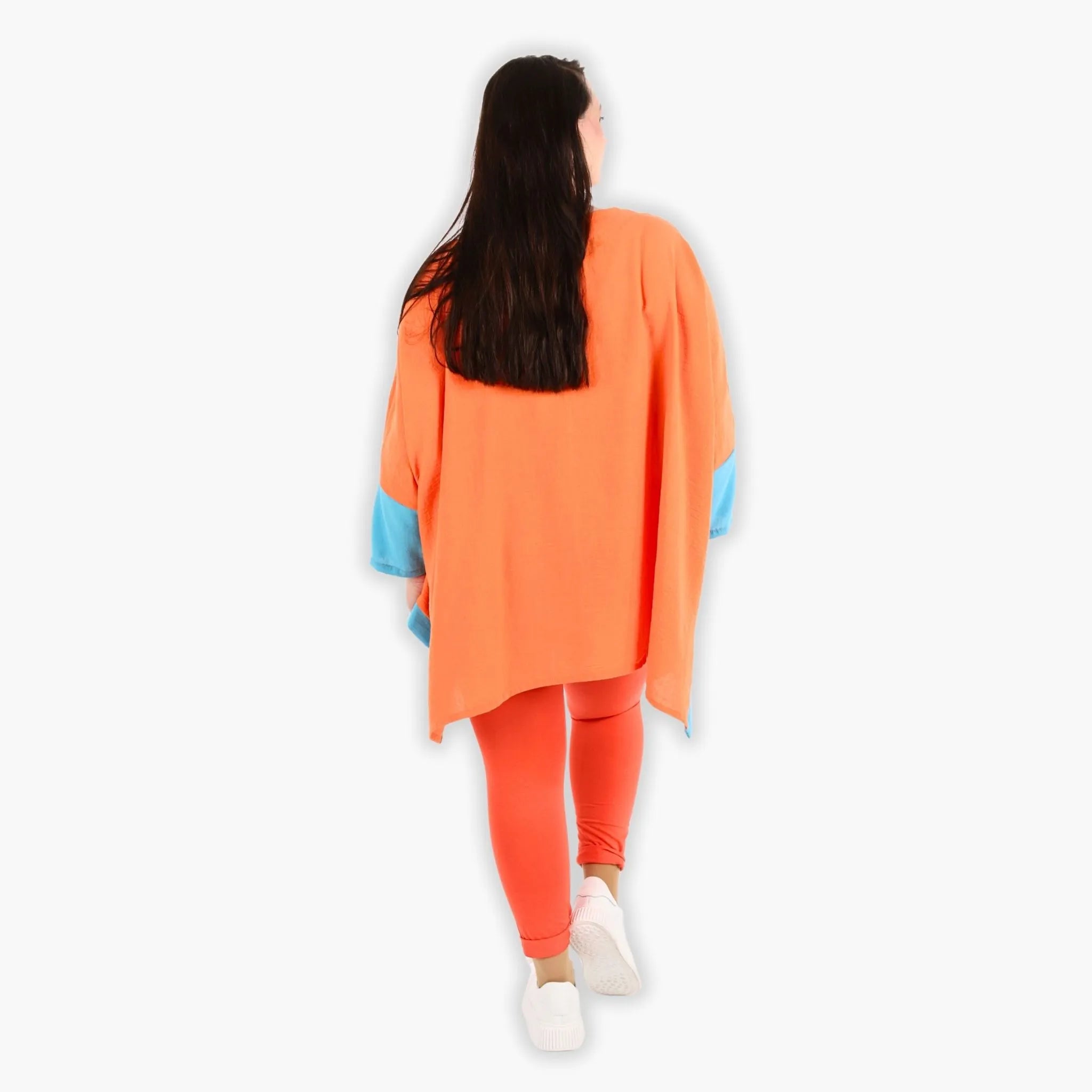  A-Form Bigshirt von AKH Fashion aus Viskose, 1305.02413, Orange-Türkis, Schick, Modern