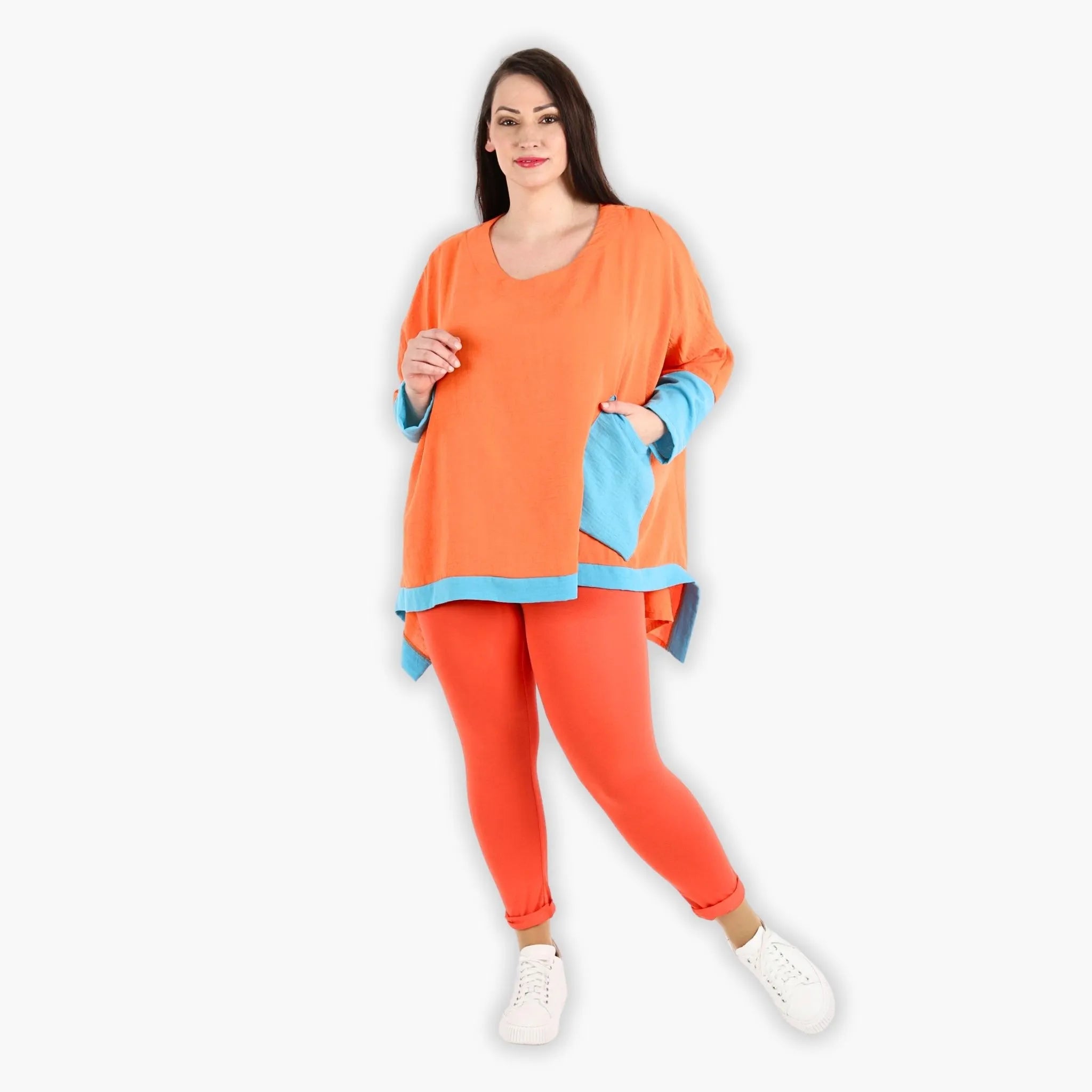  A-Form Bigshirt von AKH Fashion aus Viskose, 1305.02413, Orange-Türkis, Schick, Modern