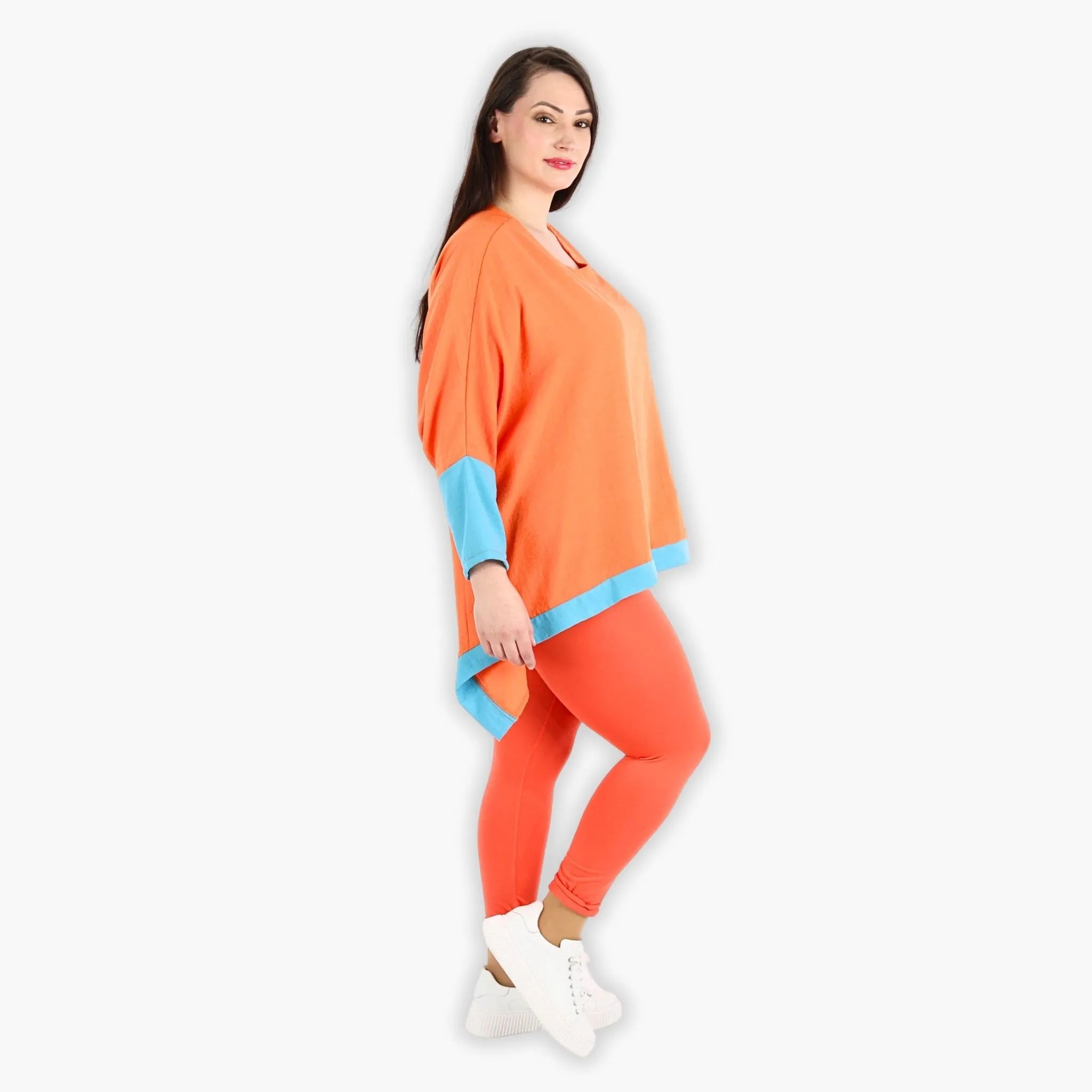  A-Form Bigshirt von AKH Fashion aus Viskose, 1305.02413, Orange-Türkis, Schick, Modern