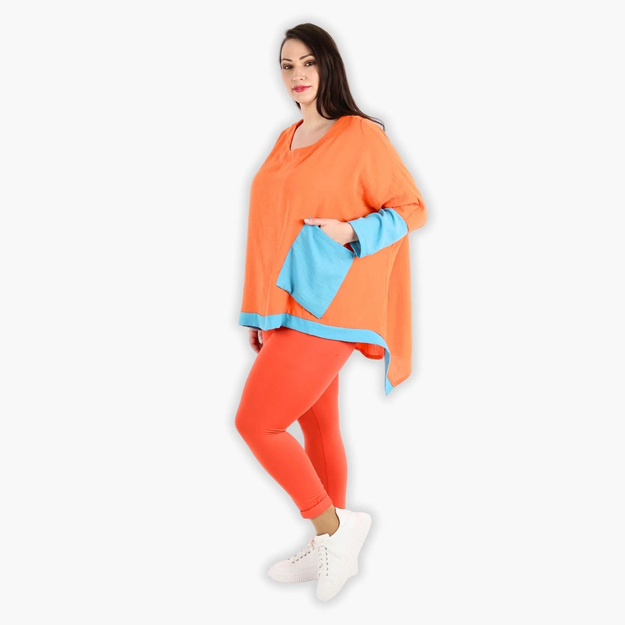  A-Form Bigshirt von AKH Fashion aus Viskose, 1305.02413, Orange-Türkis, Schick, Modern
