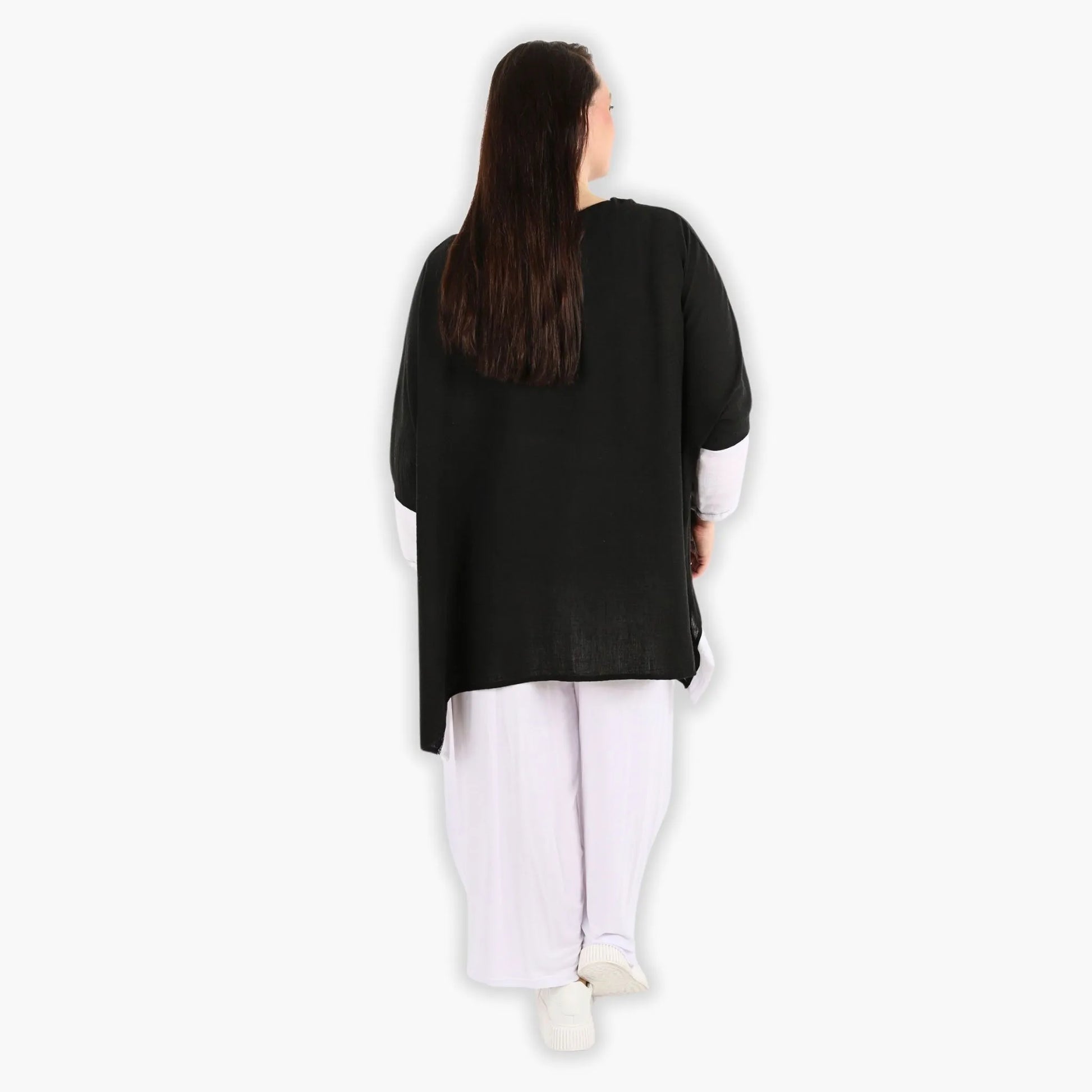  A-Form Bigshirt von AKH Fashion aus Viskose, 1305.02413, Schwarz-Weiß, Unifarben, Ausgefallen