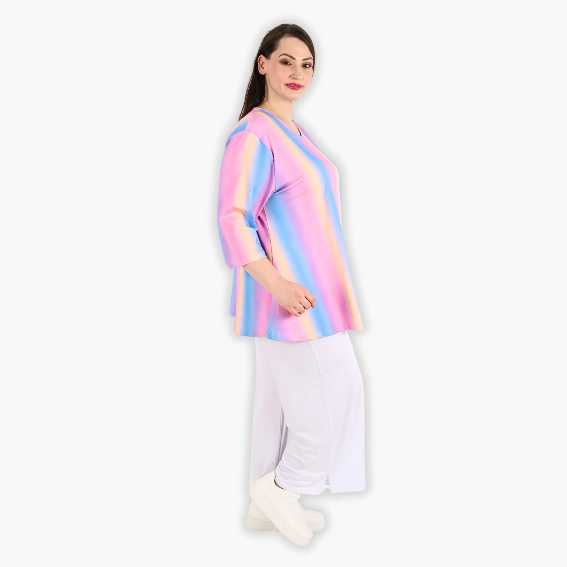  Shirt von AKH Fashion aus Baumwolle in Glocken-Form, 1306.01892, Pink-Blau-Orange, Schick