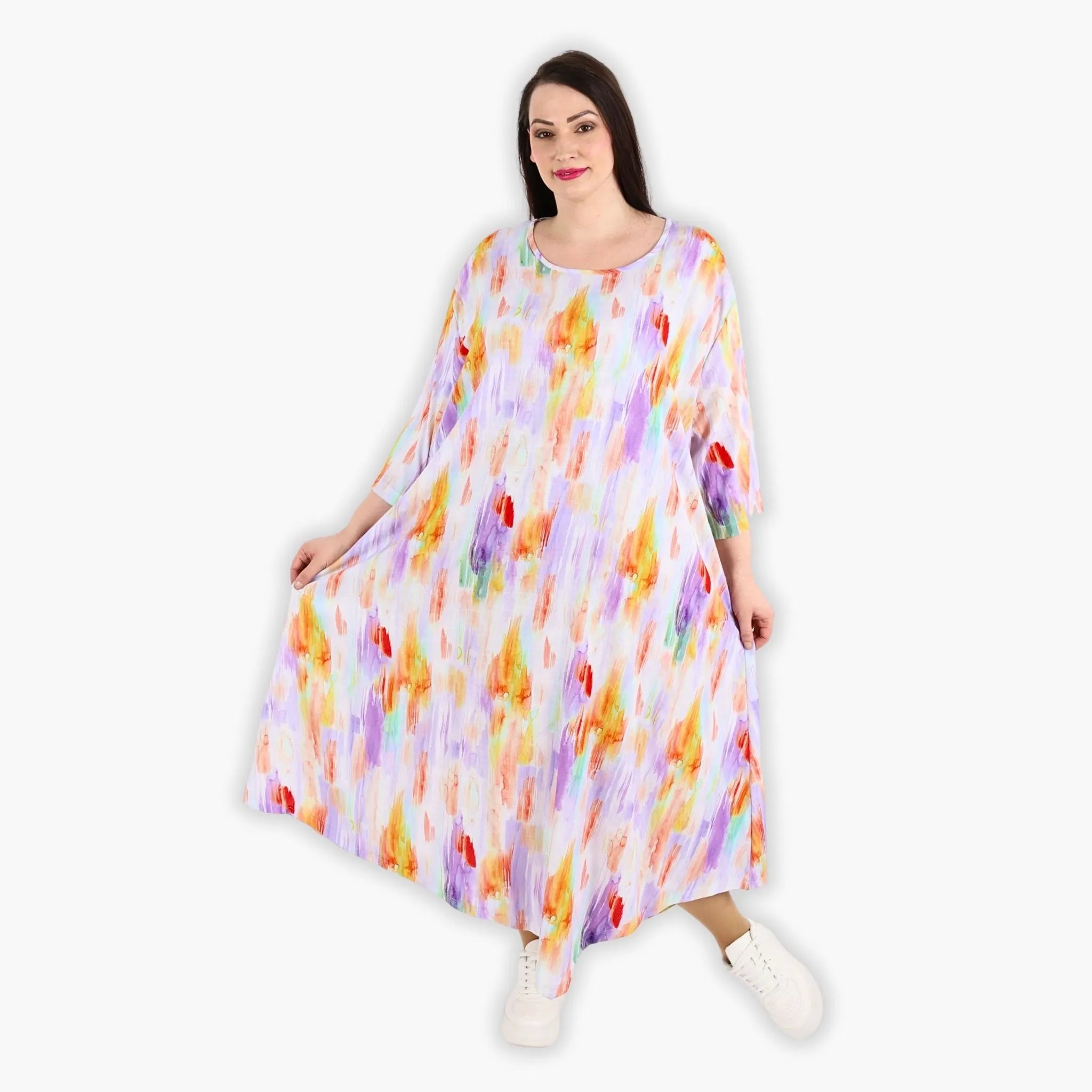  A-Form Kleid von AKH Fashion aus Viskose, 1308.01927, Weiß-Flieder-Orange, Farbmix