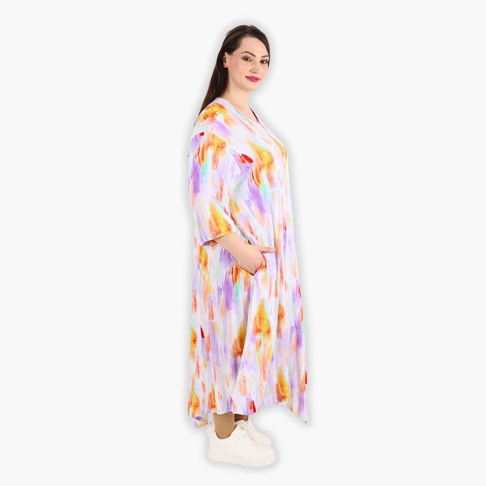  A-Form Kleid von AKH Fashion aus Viskose, 1308.01927, Weiß-Flieder-Orange, Farbmix
