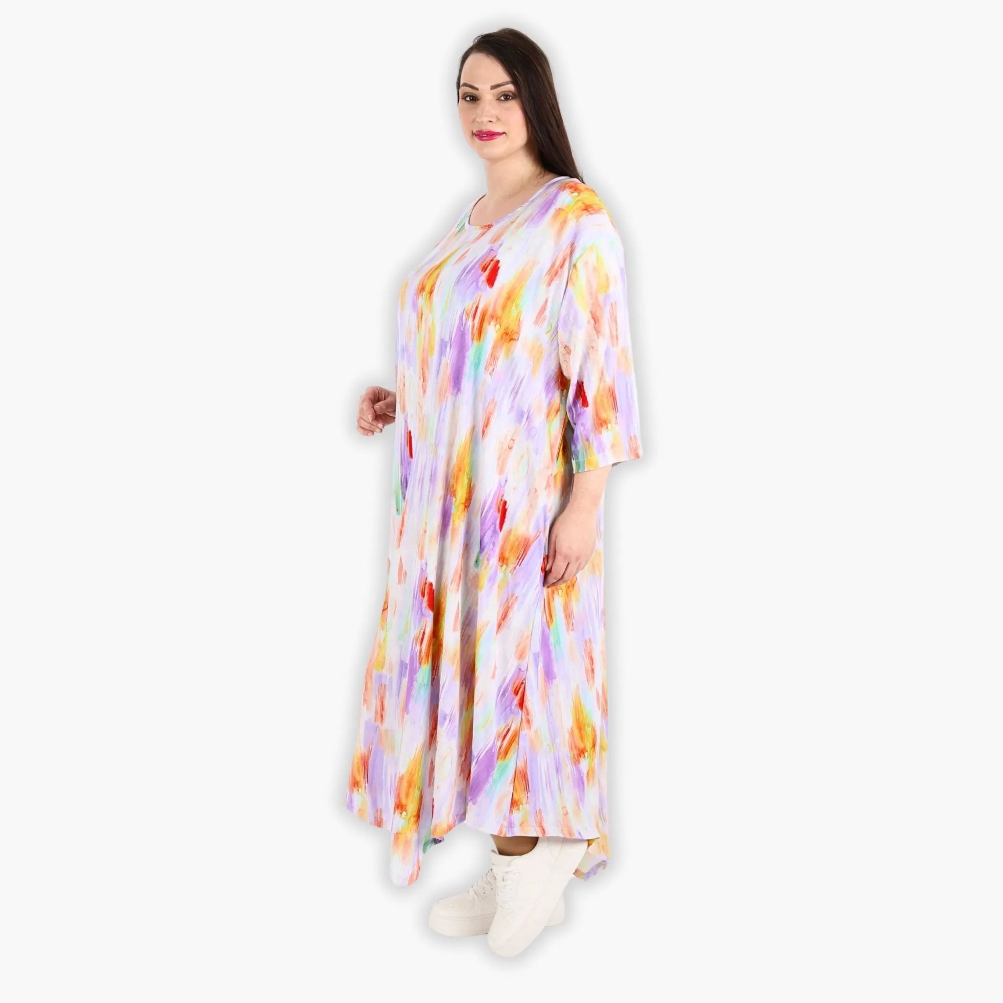  A-Form Kleid von AKH Fashion aus Viskose, 1308.01927, Weiß-Flieder-Orange, Farbmix