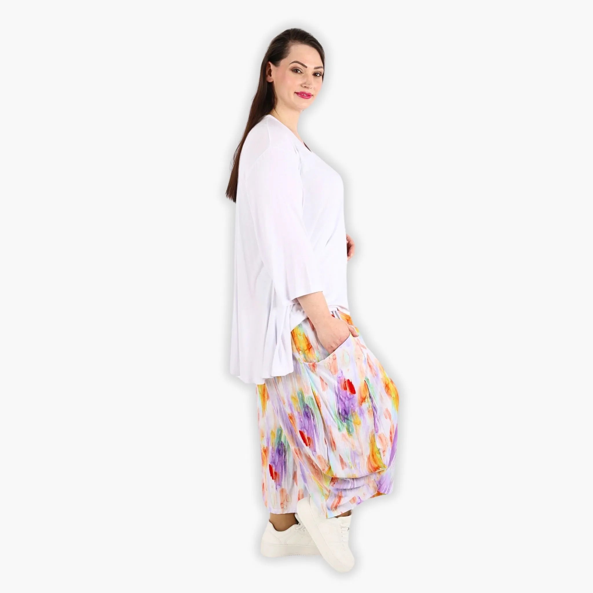  Ballonhose von AKH Fashion aus Viskose, 1308.08069, Weiß-Flieder-Orange, Farbmix, Schick