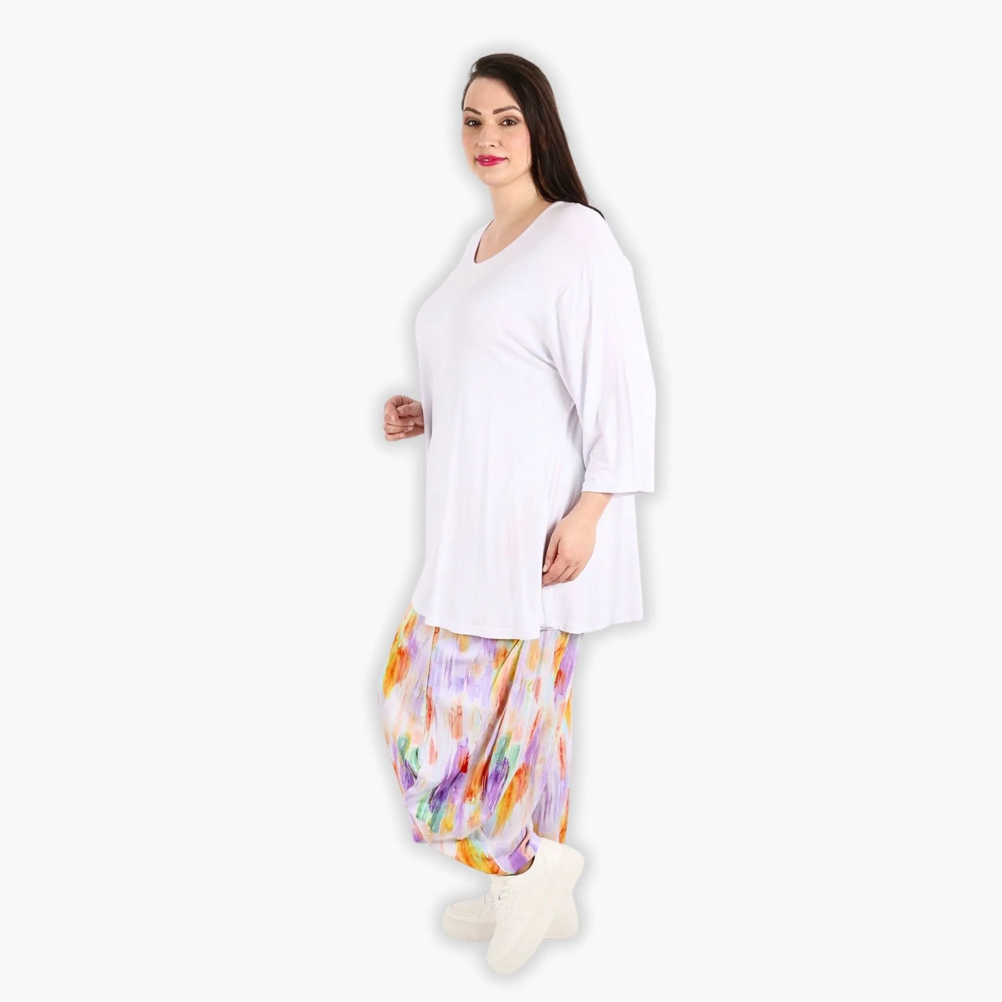  Ballonhose von AKH Fashion aus Viskose, 1308.08069, Weiß-Flieder-Orange, Farbmix, Schick