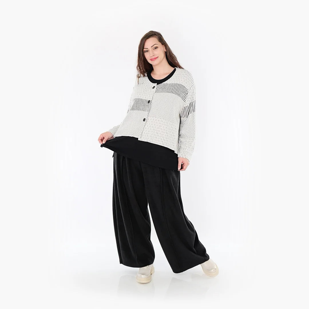  AKH Fashion Jacke in gerundeter Form, aus Viskose, 1377.00130, Schwarz-Ecru, Gerippt