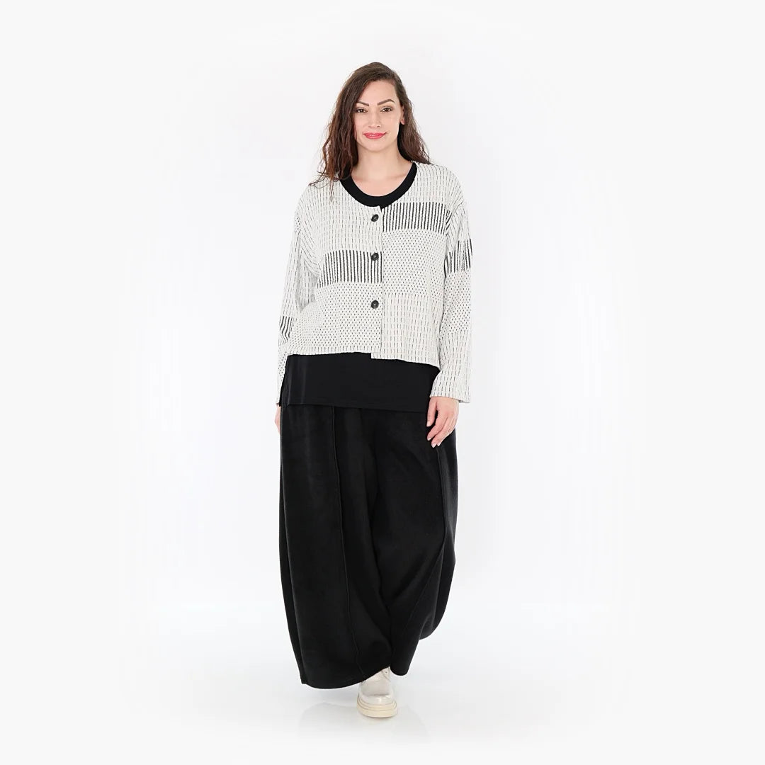  AKH Fashion Jacke in gerundeter Form, aus Viskose, 1377.00130, Schwarz-Ecru, Gerippt
