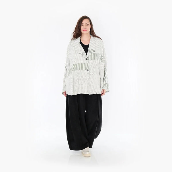  AKH Fashion Jacke in gerundeter Form, aus Viskose, 1377.00140, Olive-Ecru, Gerippt