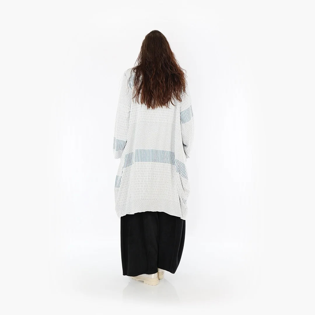  Ballonmantel von AKH Fashion aus Viskose, 1377.02494, Blau-Ecru, Gerippt, Schick, Modern