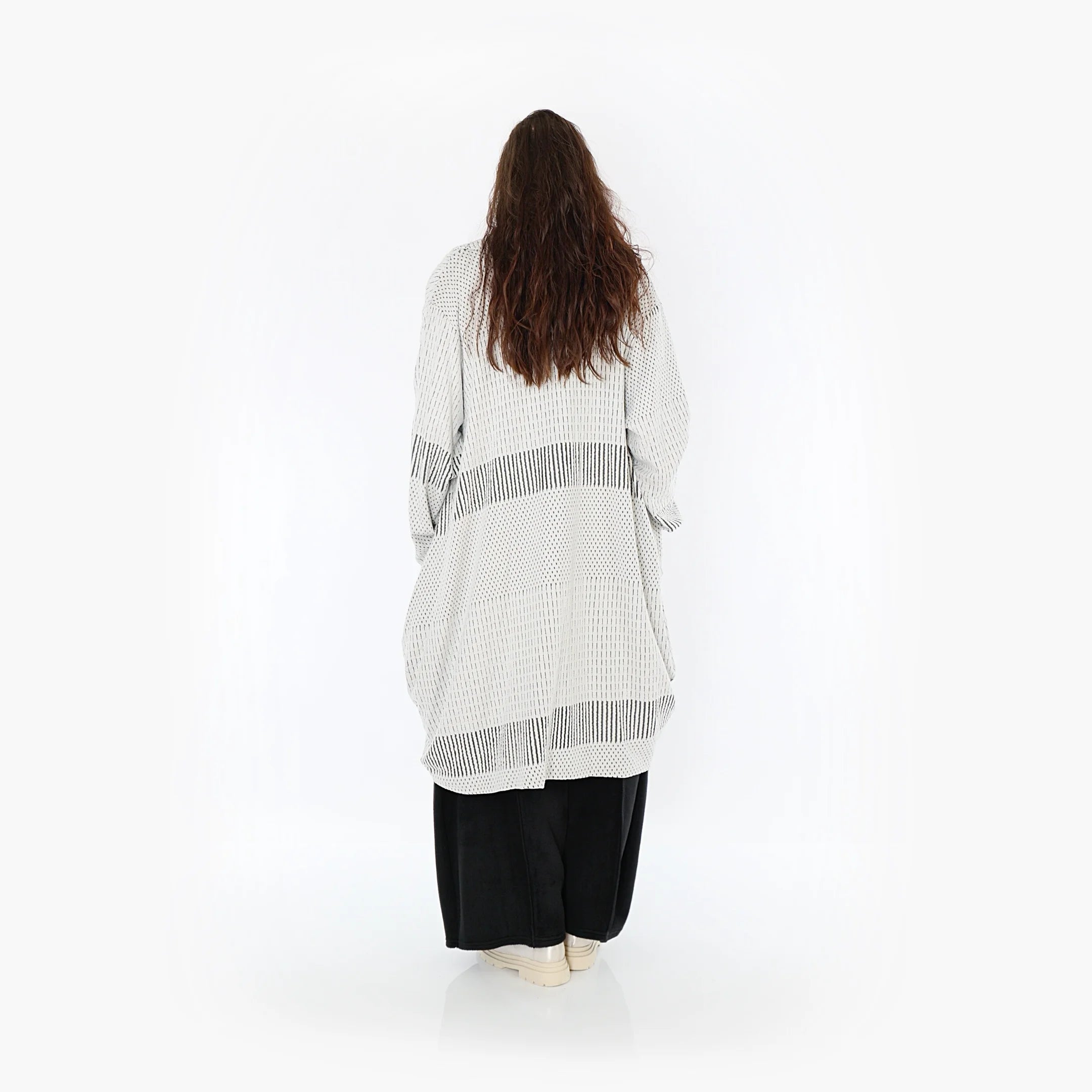  Ballonmantel von AKH Fashion aus Viskose, 1377.02494, Schwarz-Ecru, Gerippt, Schick