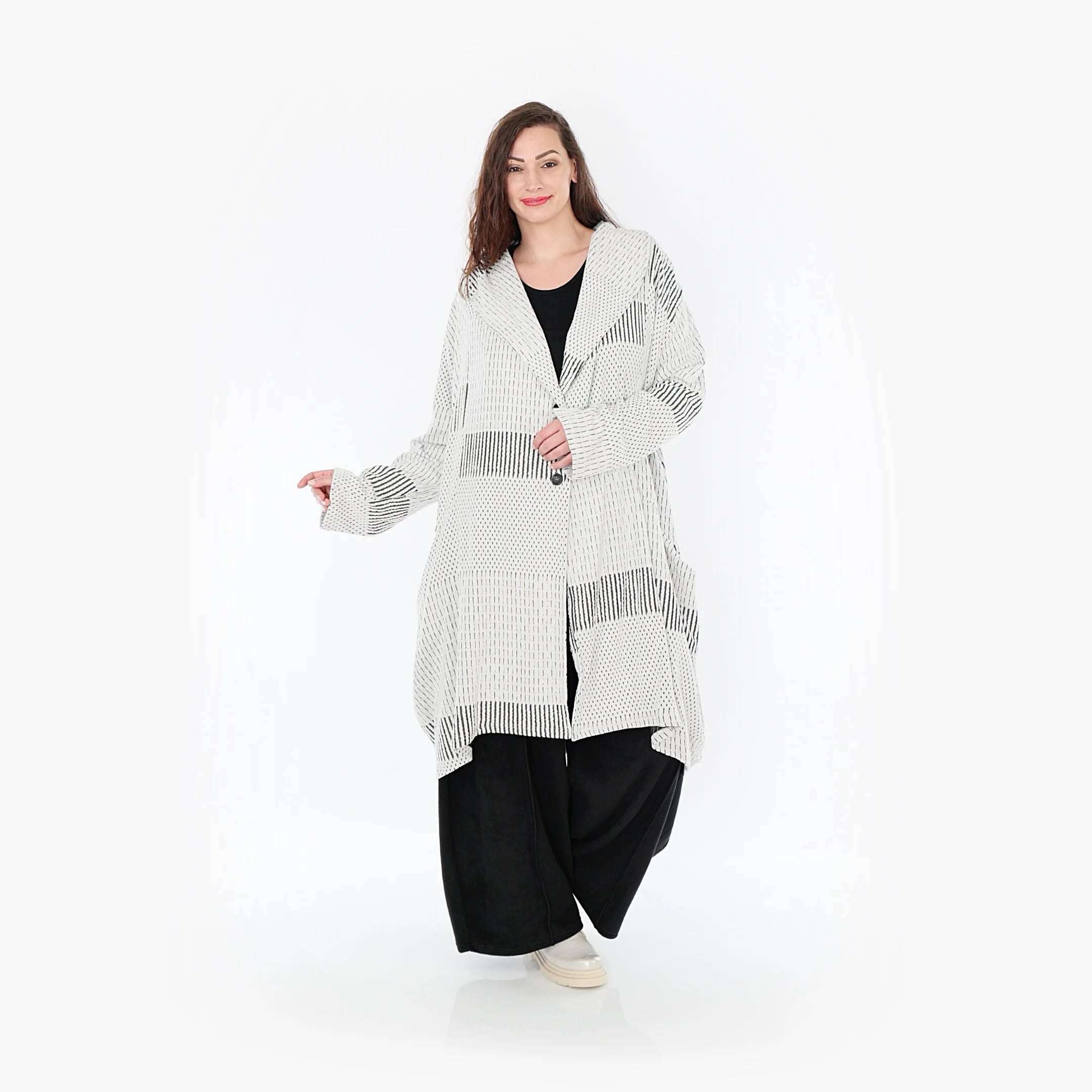  Ballonmantel von AKH Fashion aus Viskose, 1377.02494, Schwarz-Ecru, Gerippt, Schick