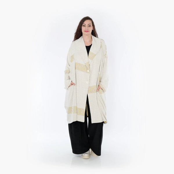  Ballonmantel von AKH Fashion aus Viskose, 1377.02494, Senf-Ecru, Gerippt, Schick, Modern