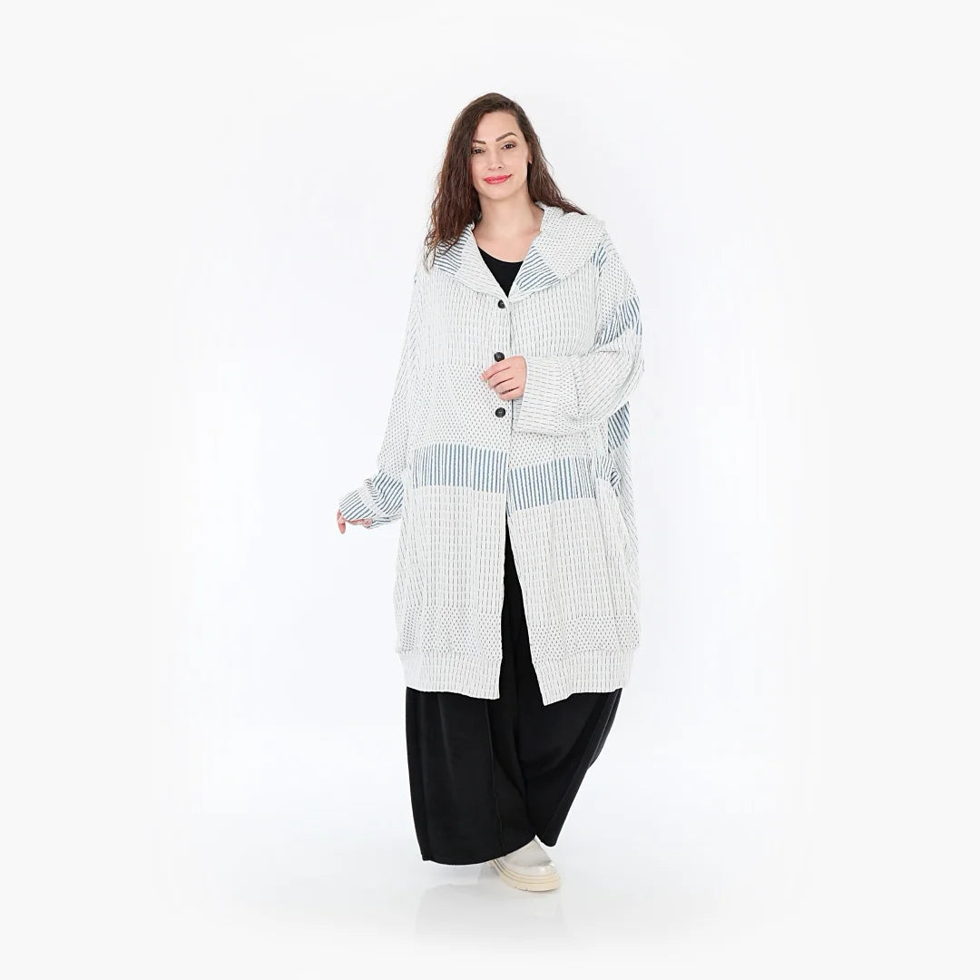  Ballonmantel von AKH Fashion aus Viskose, 1377.06518, Blau-Ecru, Gerippt, Schick, Modern