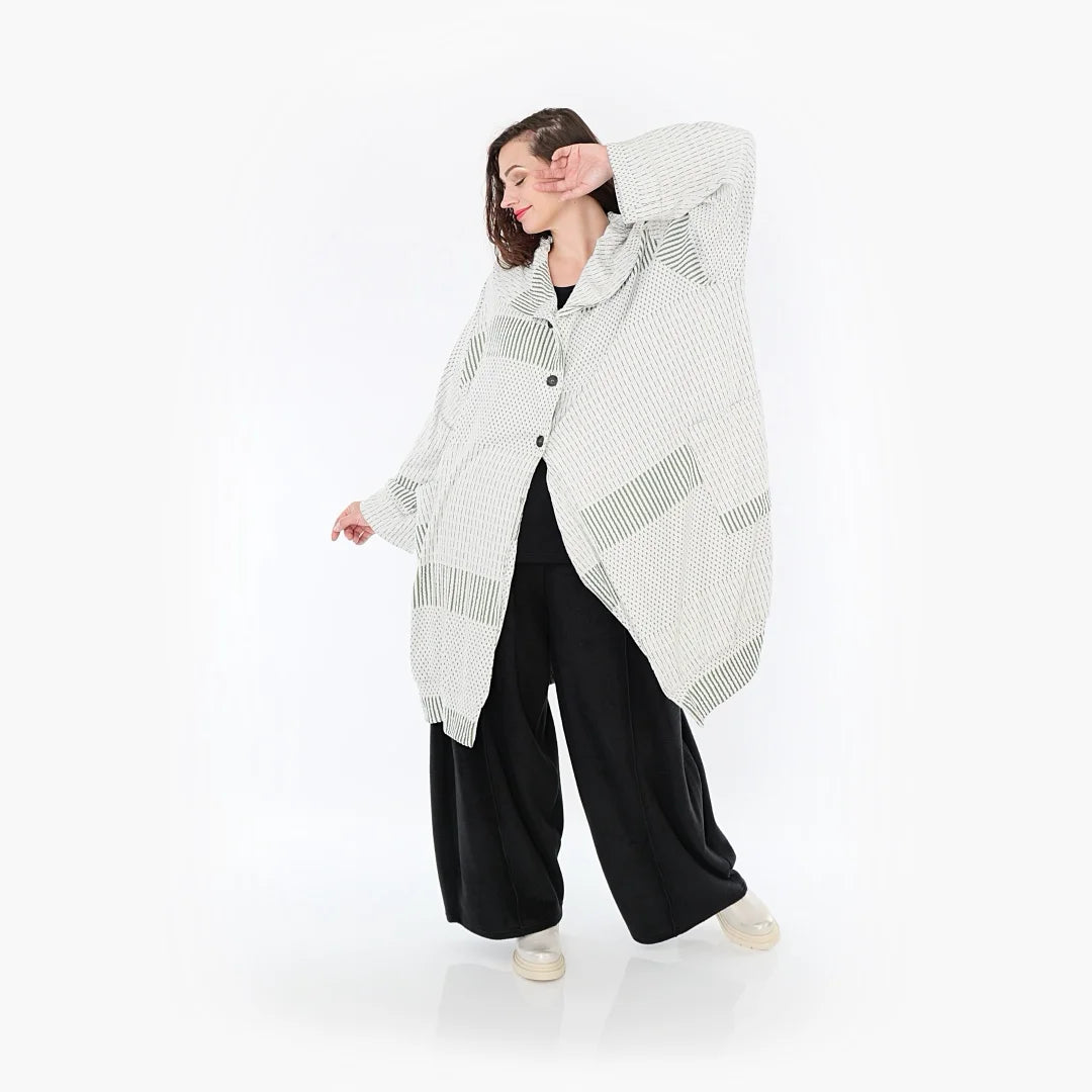 Ballonmantel von AKH Fashion aus Viskose, 1377.06518, Olive-Ecru, Gerippt, Schick, Modern