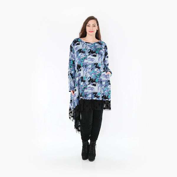  AKH Fashion Kleid in asymmetrischer Form, aus Viskose, 1381.06875, Petrol, Grafik, Schick