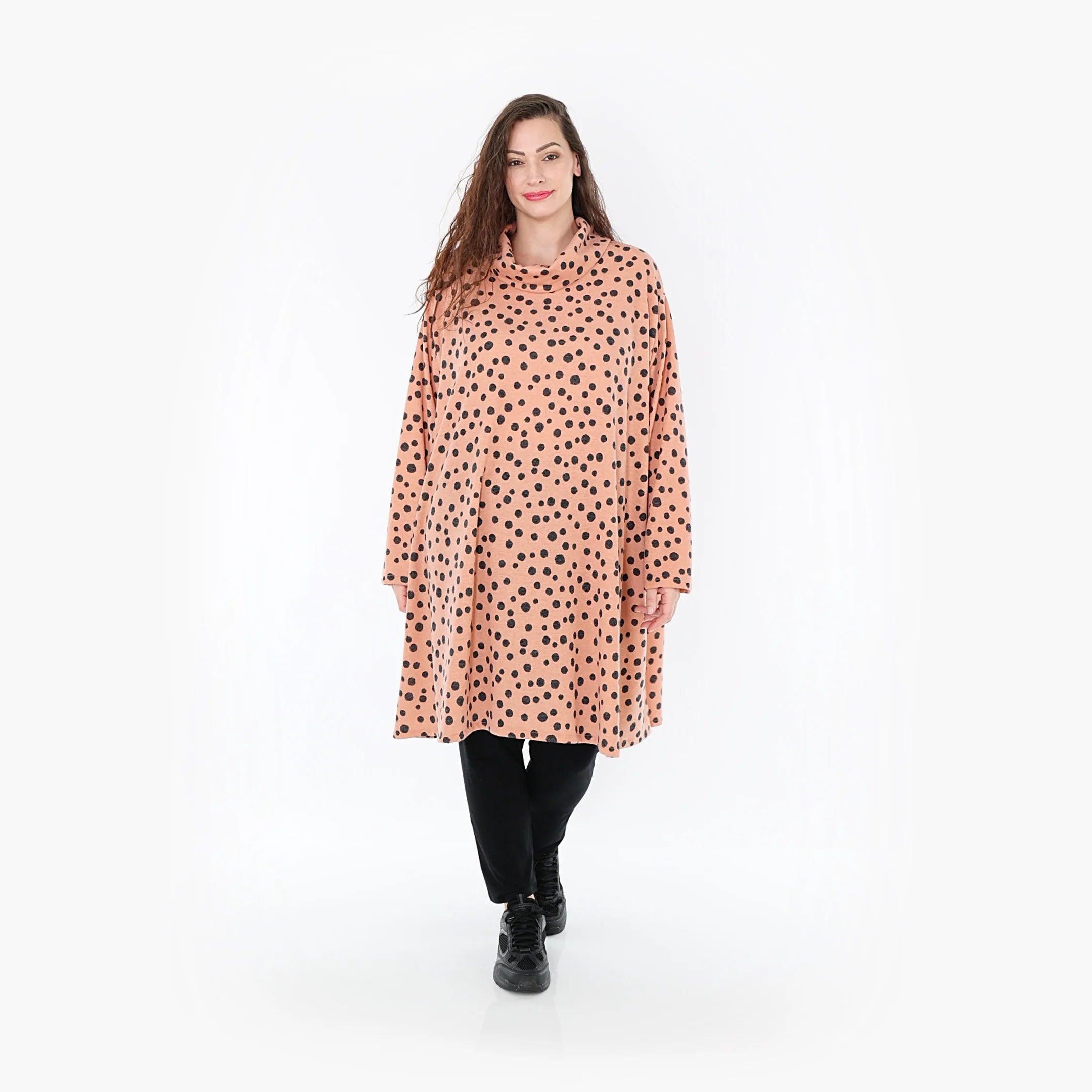  A-Form Bigshirt von AKH Fashion aus Materialmix, 1382.02666, Altrosa-Anthrazit, Punkte