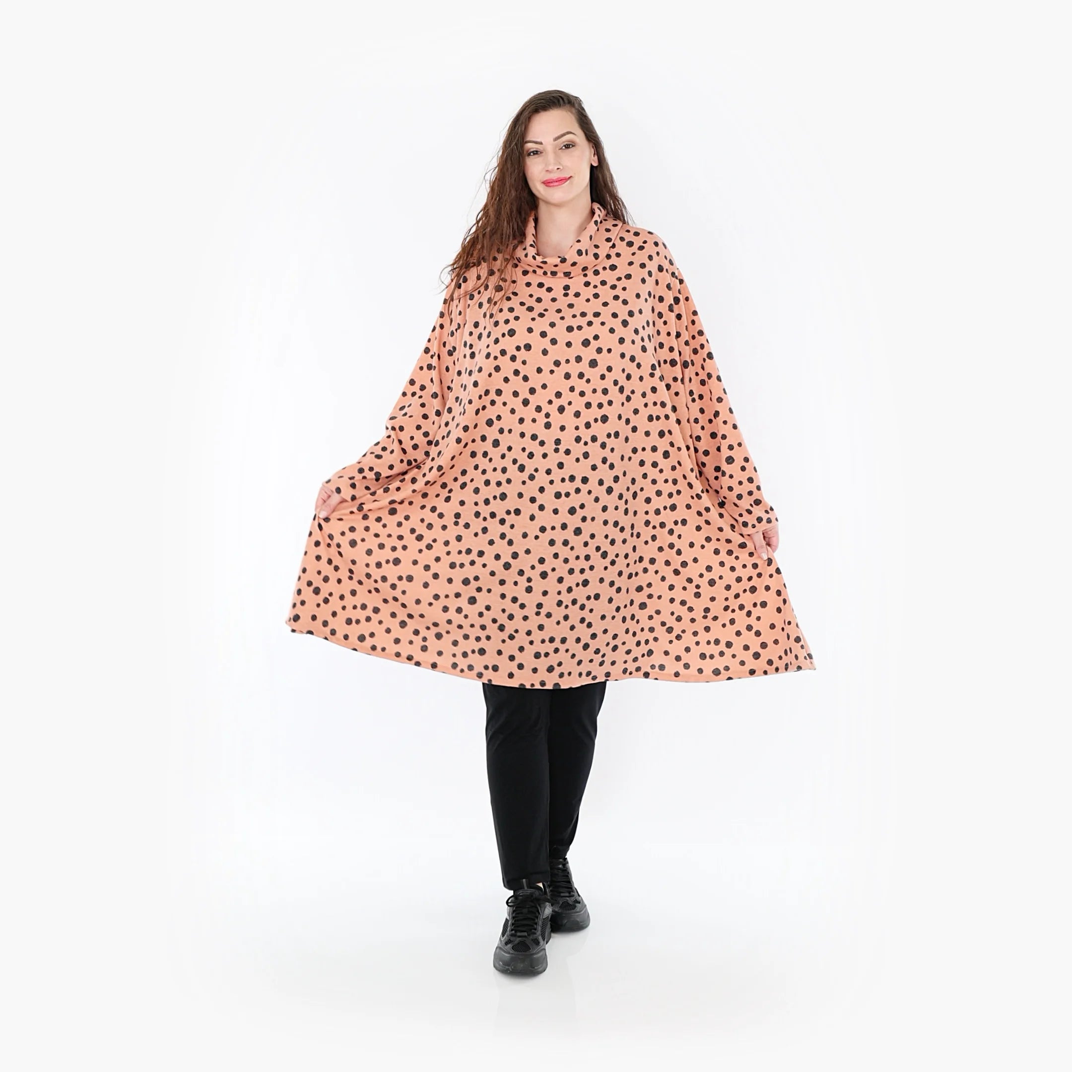  A-Form Bigshirt von AKH Fashion aus Materialmix, 1382.02666, Altrosa-Anthrazit, Punkte