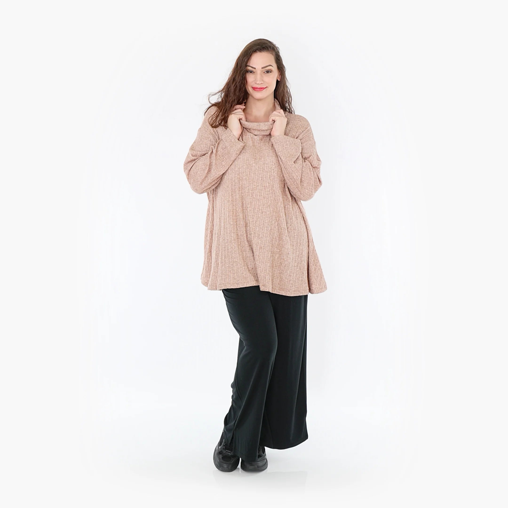  AKH Fashion Shirt in Glocken-Form, aus Polyurethan, 1384.1892R, Taupe, Gerippt, Schick
