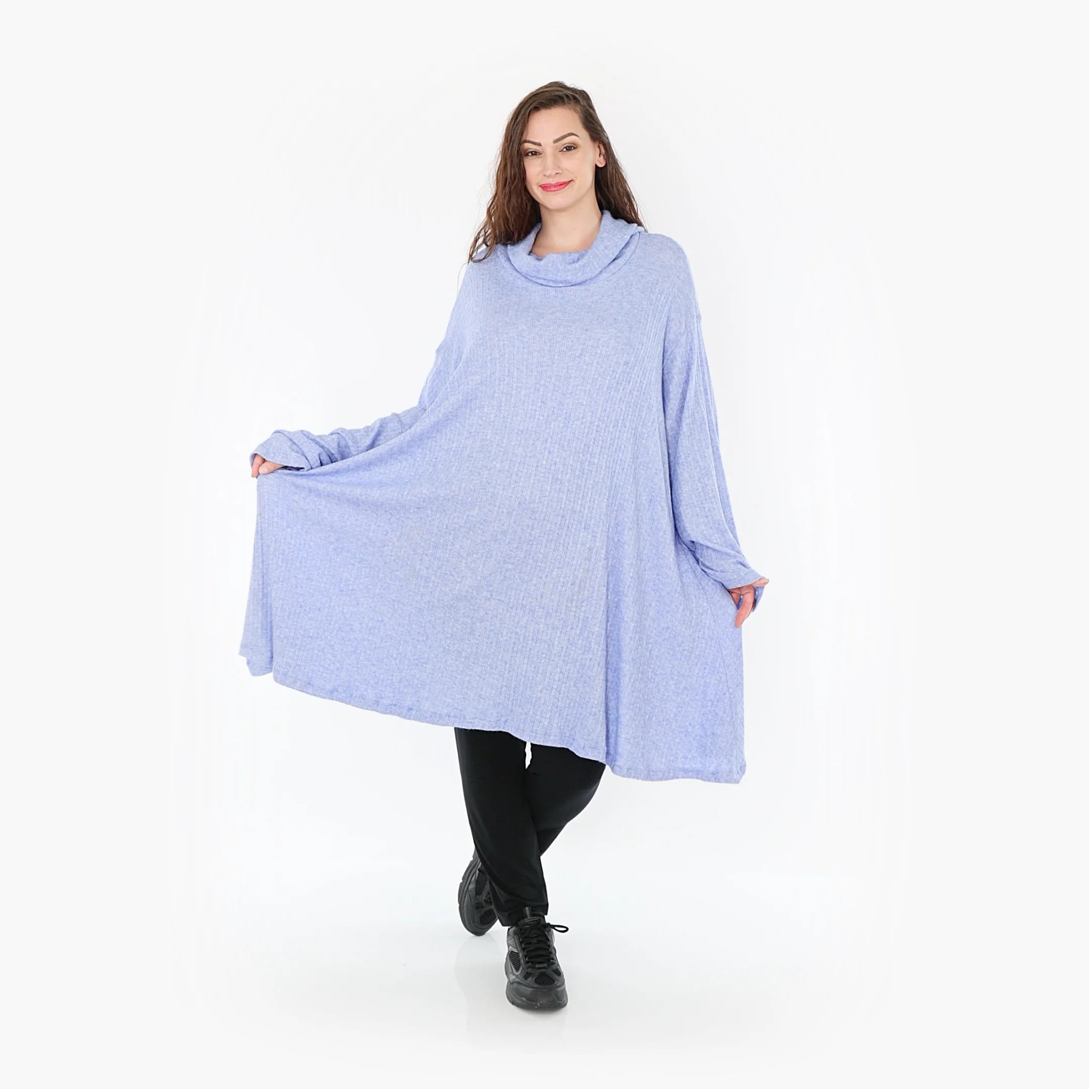  A-Form Bigshirt von AKH Fashion aus Polyurethan, 1384.02666, Blau, Gerippt, Schick, Modern