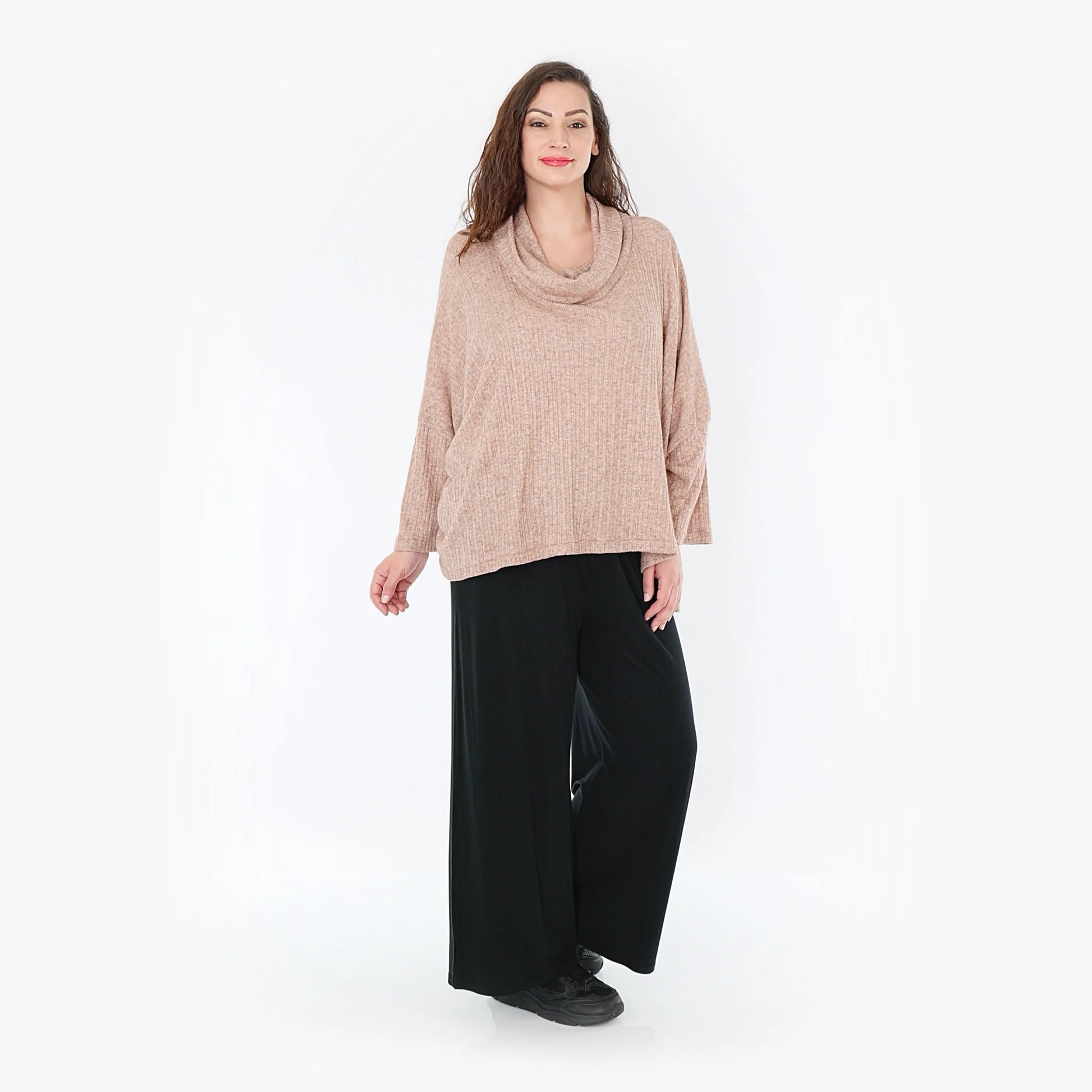  Kastiges Taupefarbenes Rollkragenoberteil aus weichem Feinstrick für Plus Size Komfort