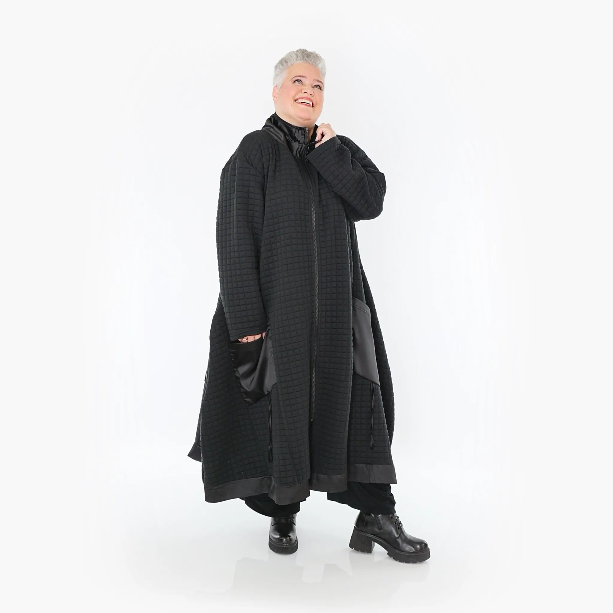  A-Form Mantel von AKH Fashion aus Materialmix, 1393.07005, Schwarz, Schick, Modern, Bequem