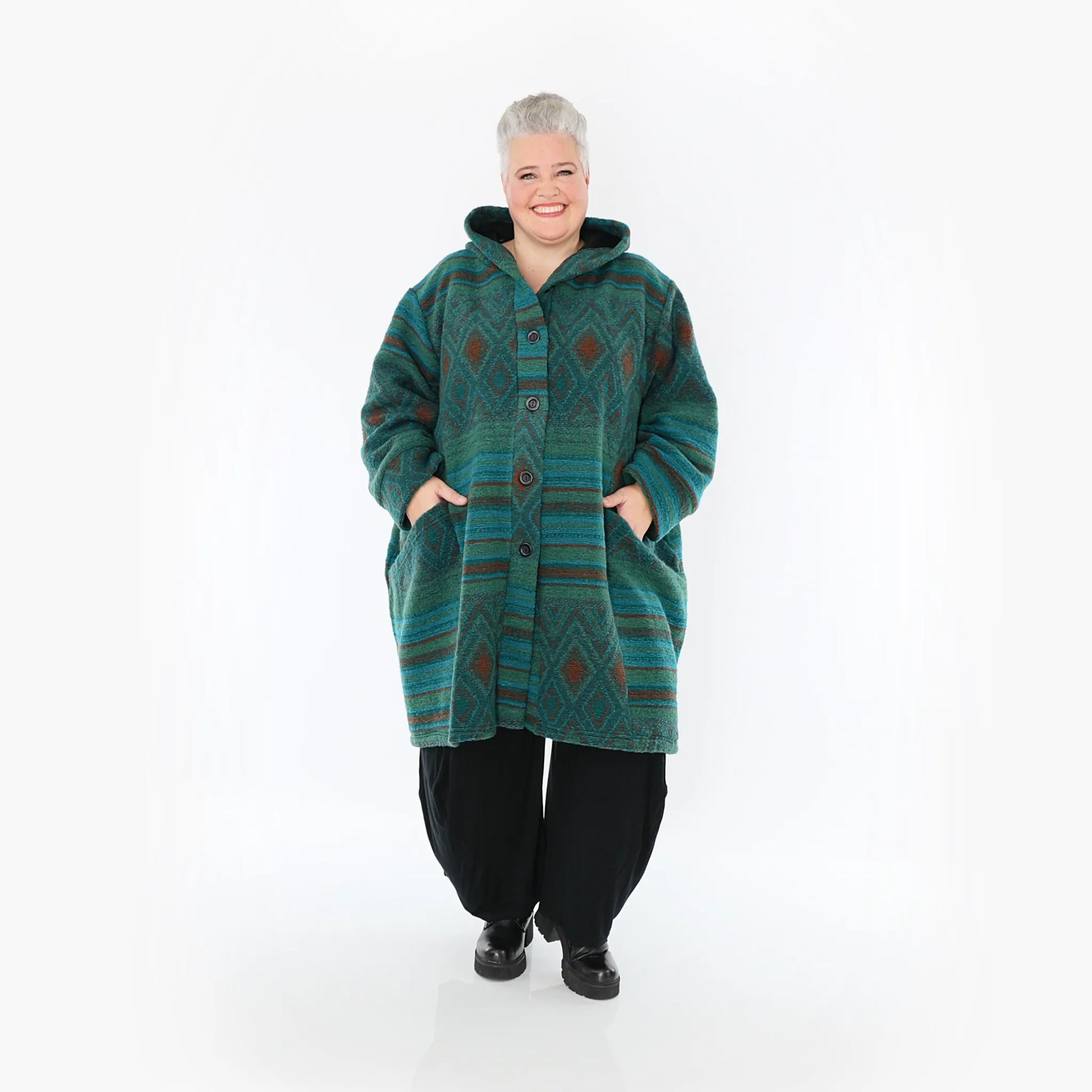  Ballonjacke von AKH Fashion aus Materialmix, 1409.06690, Grün-Blau-Rost, Streifen, Schick