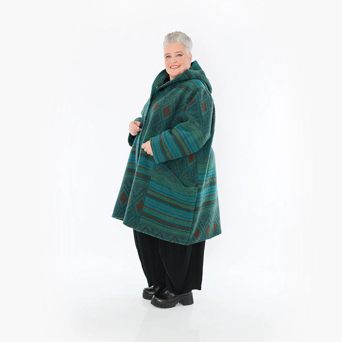  Ballonjacke von AKH Fashion aus Materialmix, 1409.06690, Grün-Blau-Rost, Streifen, Schick