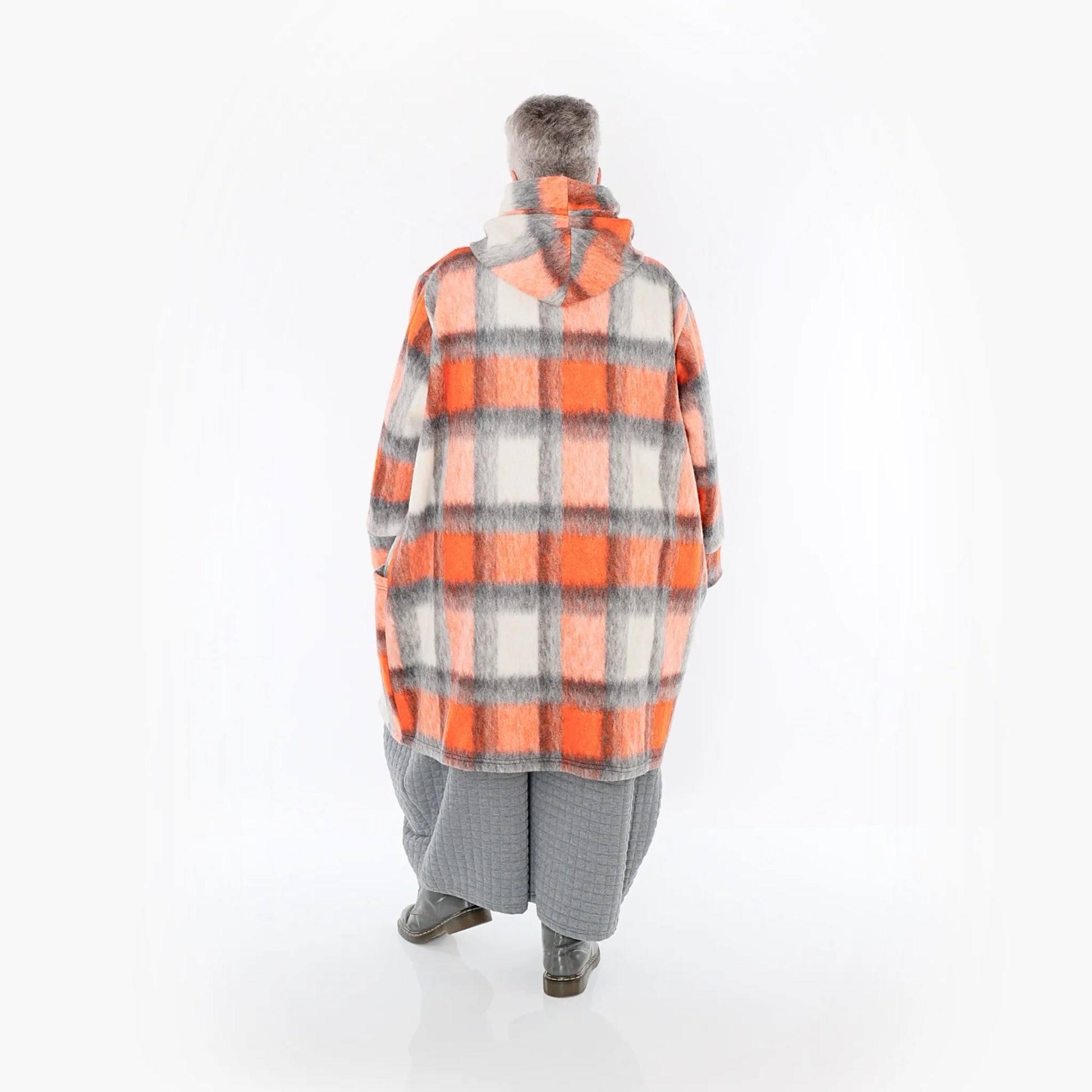  Ballonjacke von AKH Fashion aus Materialmix, 1410.06690, Orange-Grau-Weiß, Kariert