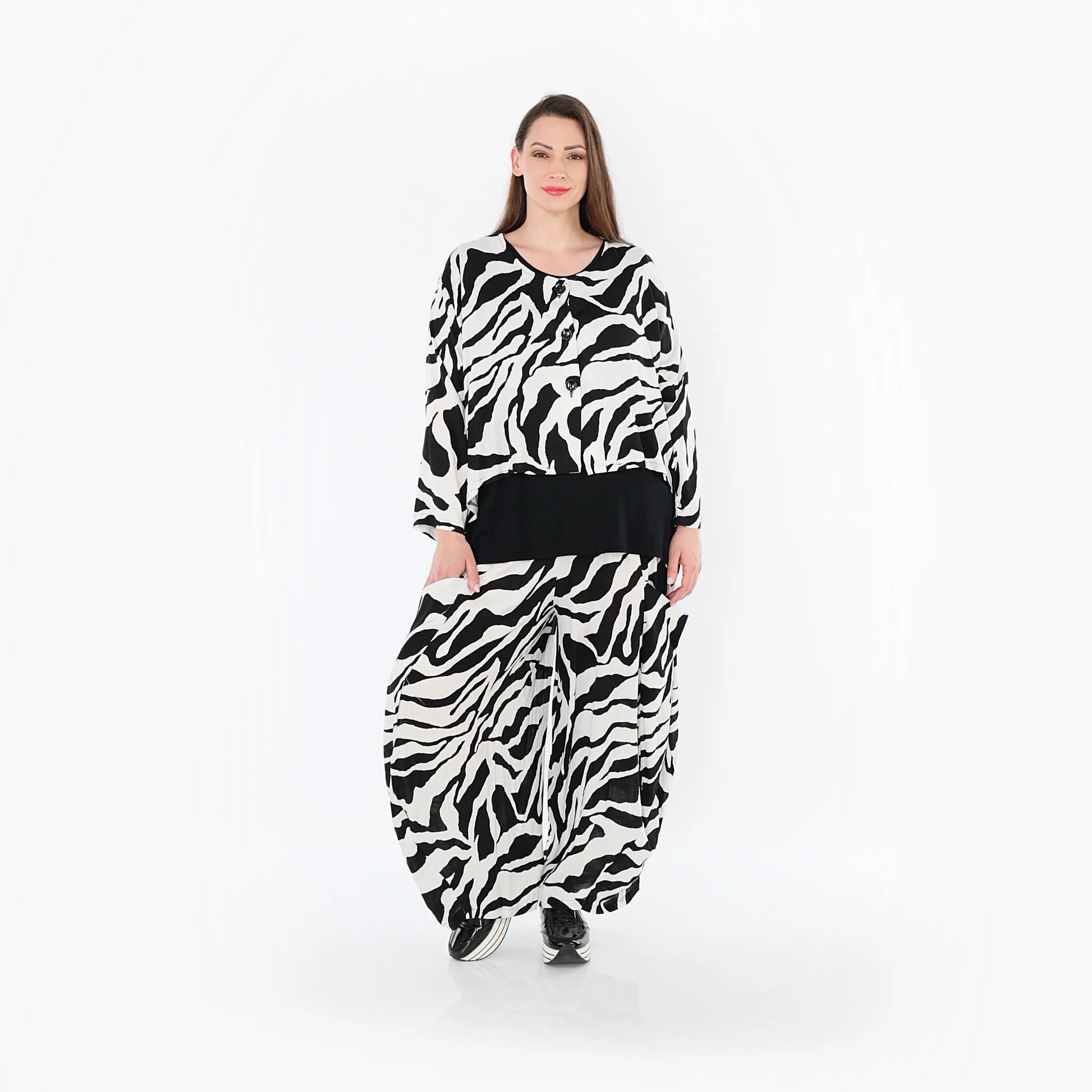  Ballonhose von AKH Fashion aus Rayon, 1486.08069, Weiß/Schwarz, Zebra, Ausgefallen, Schick