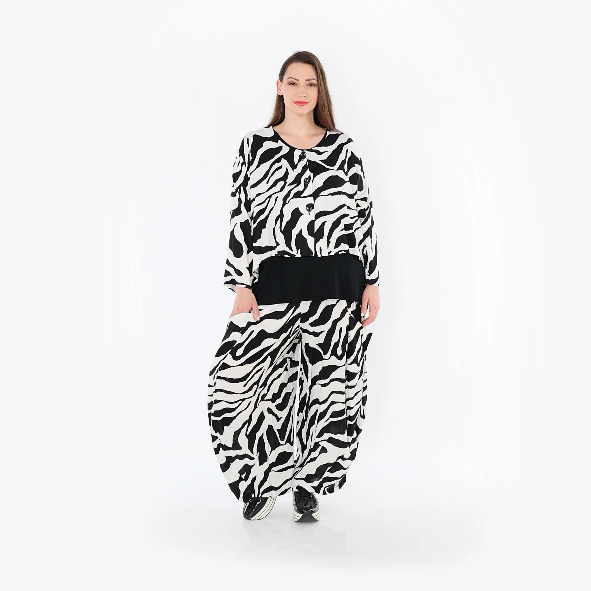  Ballonhose von AKH Fashion aus Rayon, 1486.08069, Weiß/Schwarz, Zebra, Ausgefallen, Schick