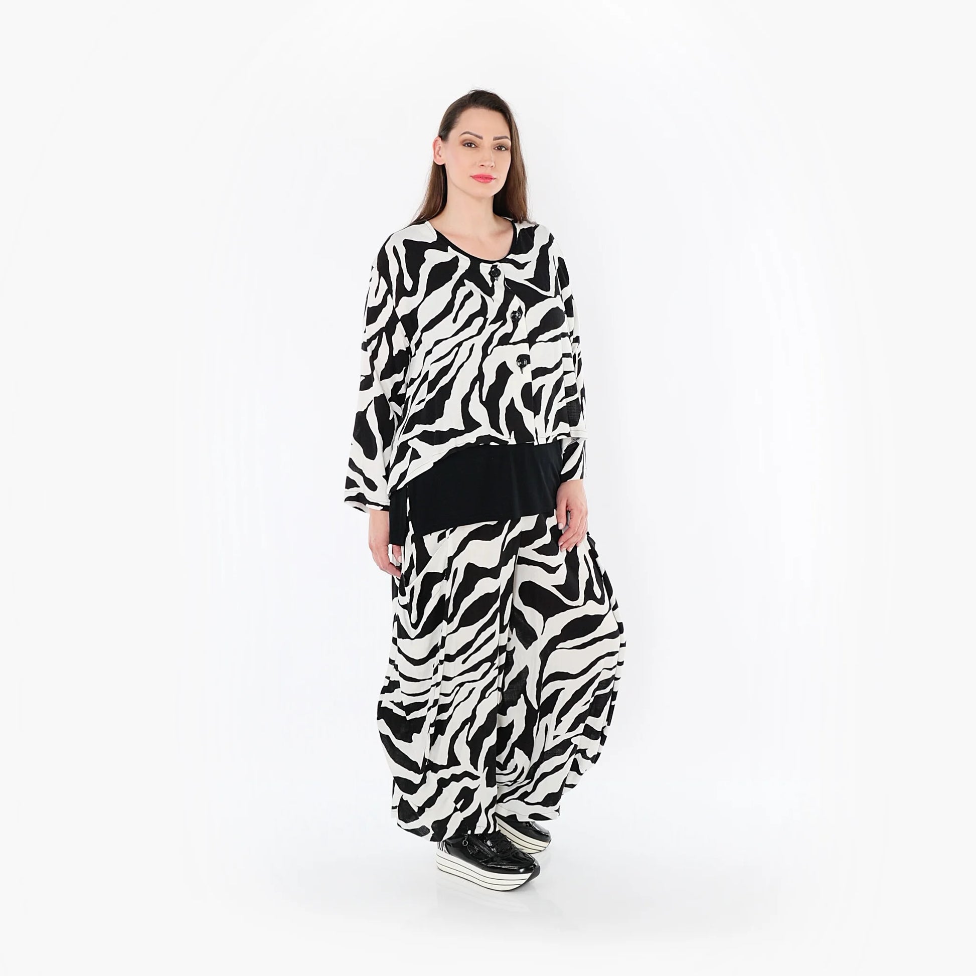  Ballonhose von AKH Fashion aus Rayon, 1486.08069, Weiß/Schwarz, Zebra, Ausgefallen, Schick