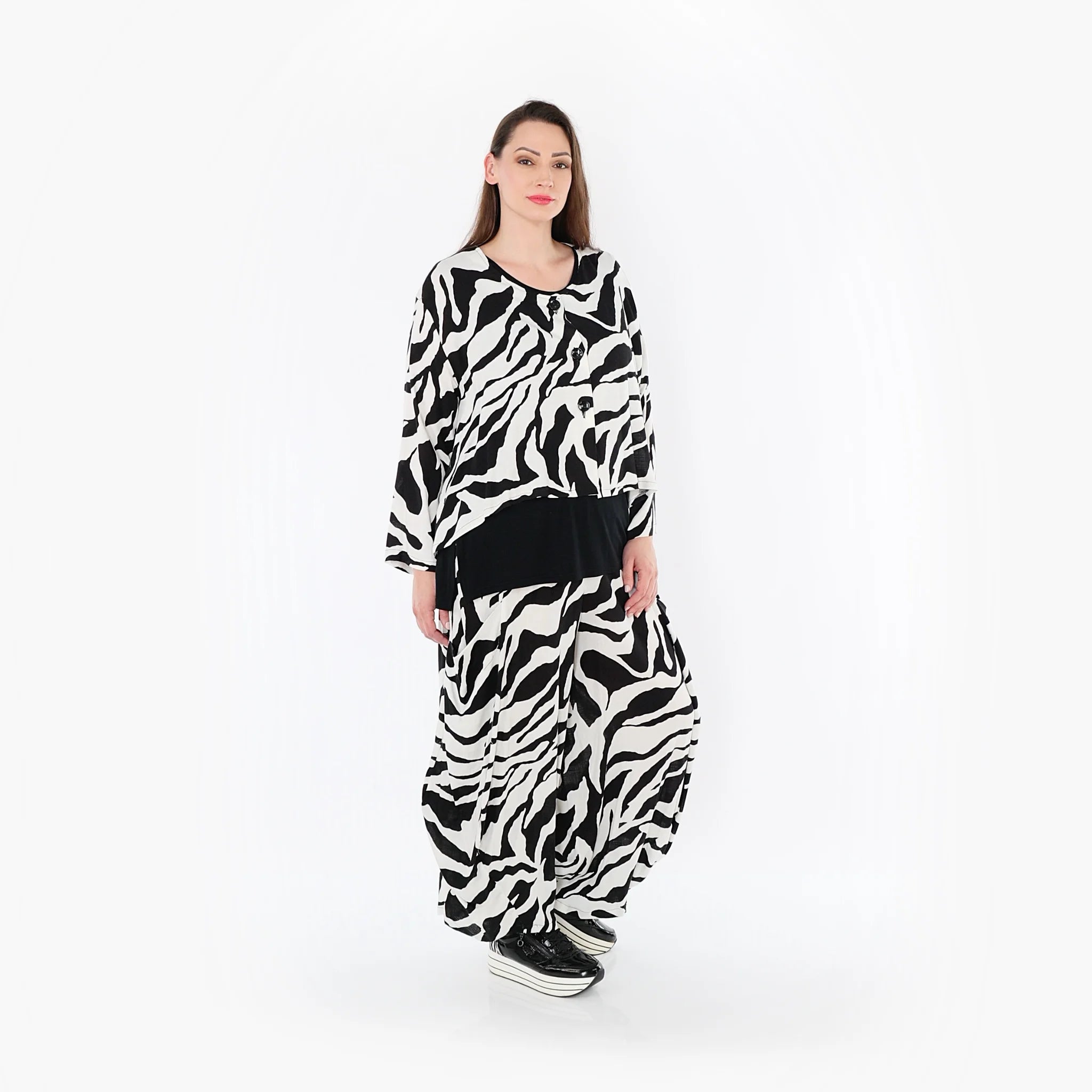  Ballonhose von AKH Fashion aus Rayon, 1486.08069, Weiß/Schwarz, Zebra, Ausgefallen, Schick