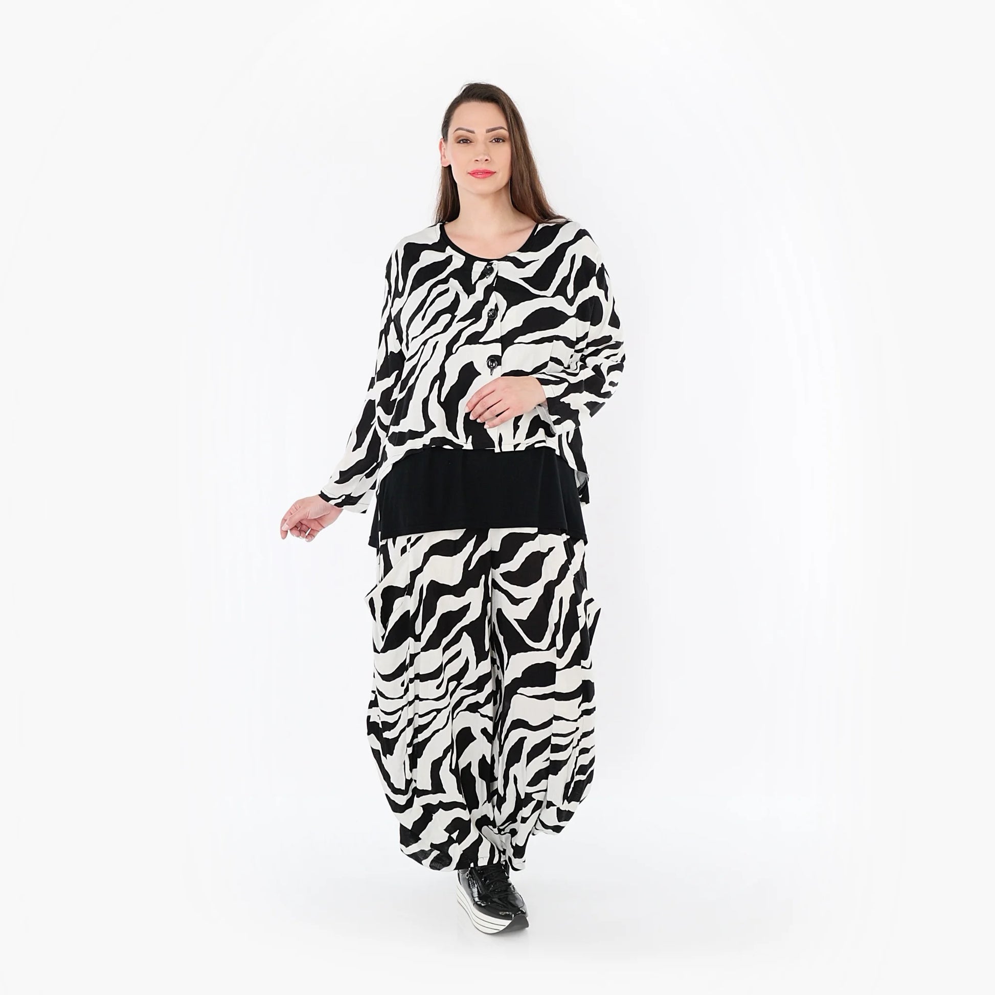  Ballonhose von AKH Fashion aus Rayon, 1486.08069, Weiß/Schwarz, Zebra, Ausgefallen, Schick