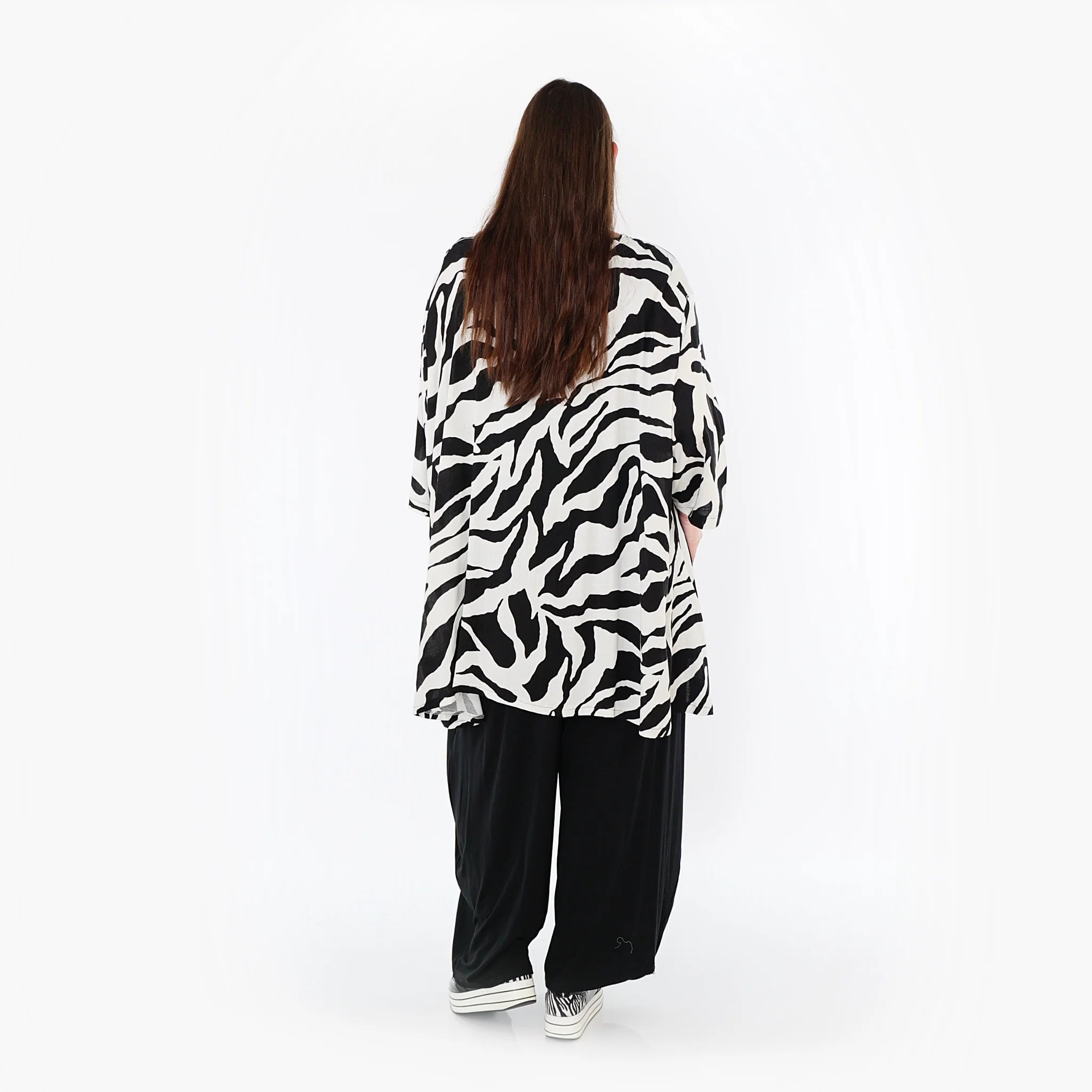  A-Form Bigshirt von AKH Fashion aus Rayon, 1486.00593, Weiß/Schwarz, Zebra, Ausgefallen