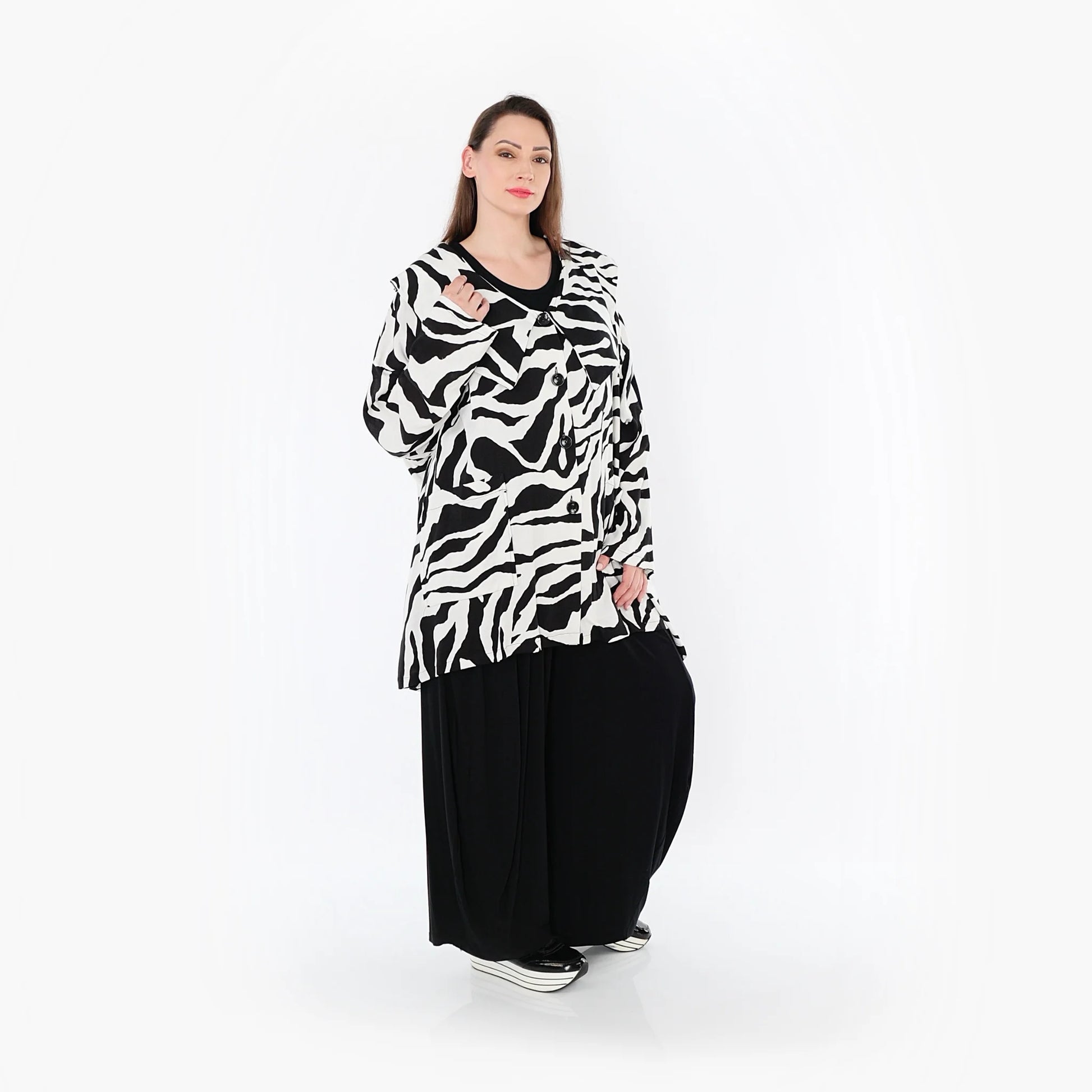  A-Form Jacke von AKH Fashion aus Rayon, 1486.06070, Weiß/Schwarz, Zebra, Ausgefallen
