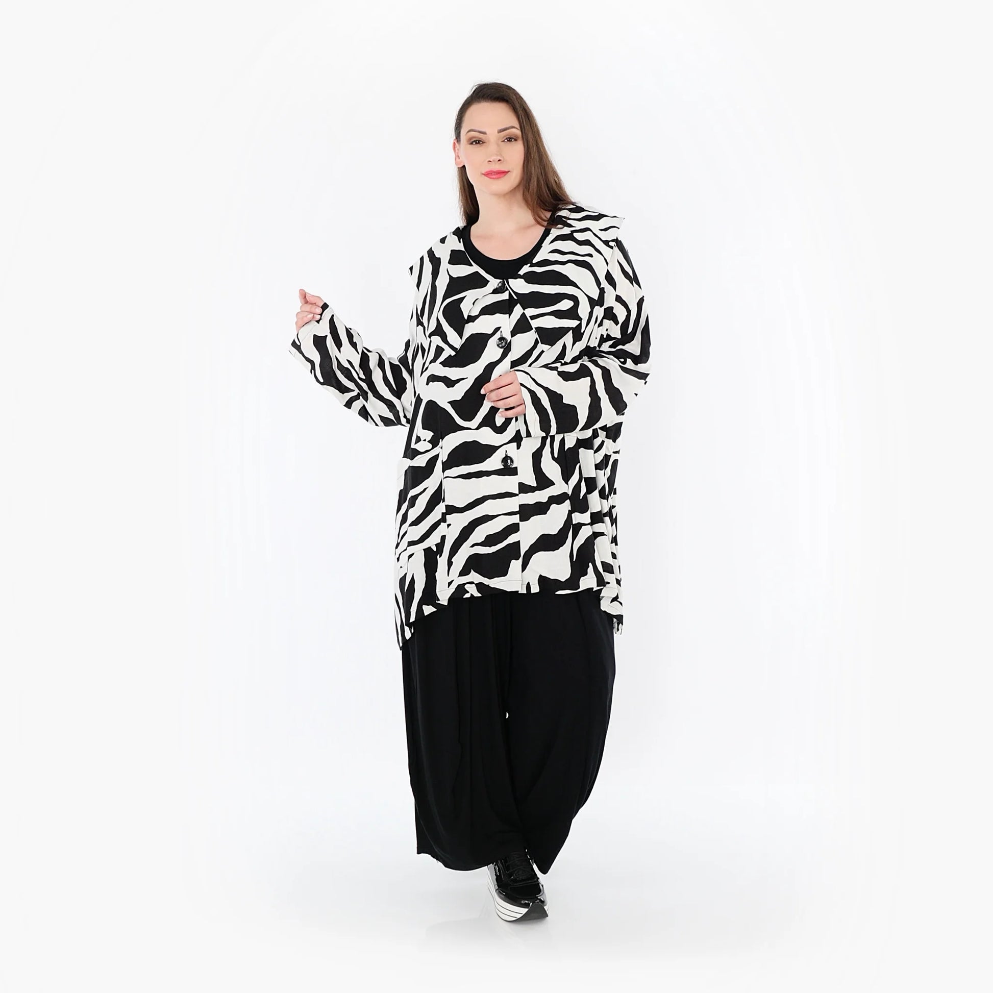  A-Form Jacke von AKH Fashion aus Rayon, 1486.06070, Weiß/Schwarz, Zebra, Ausgefallen