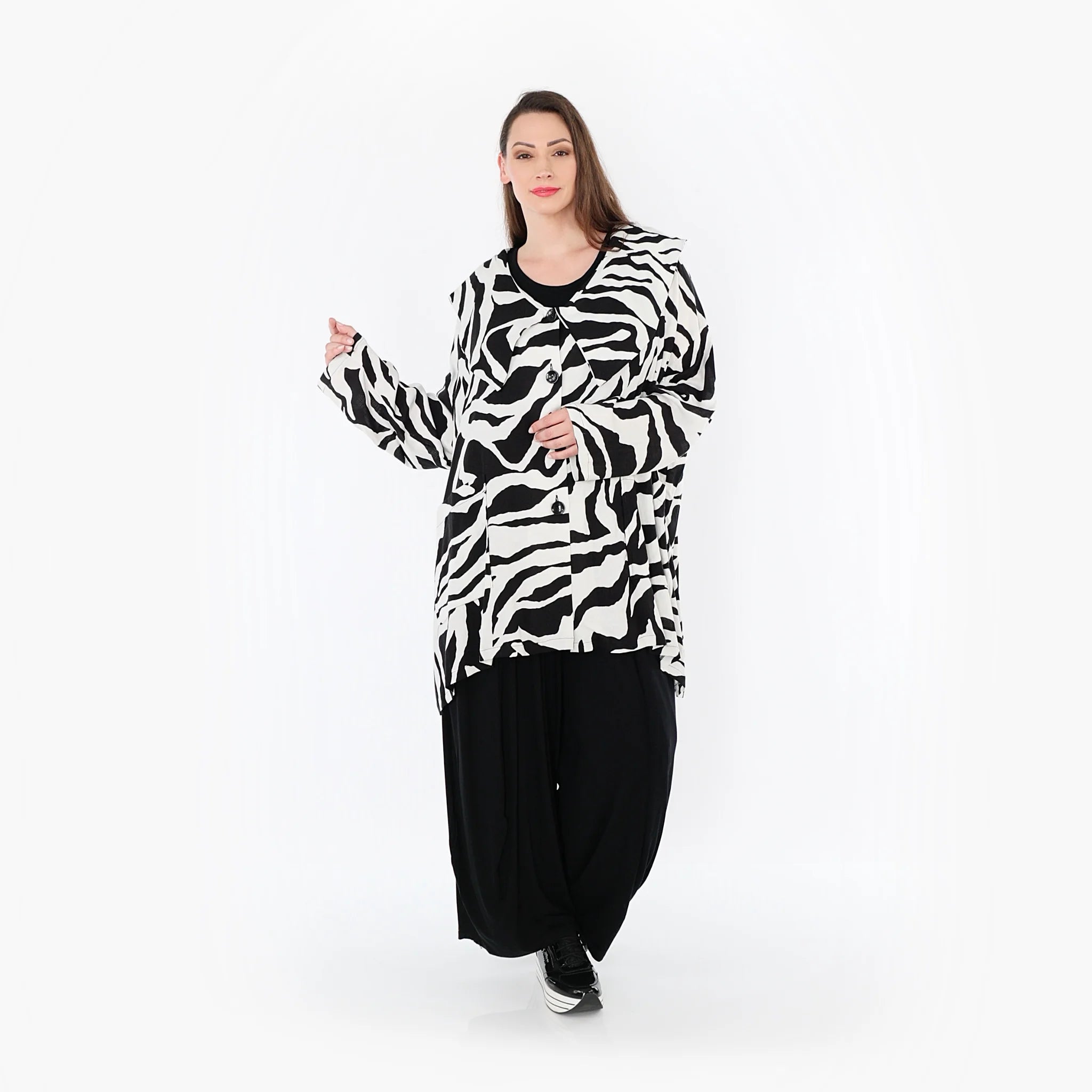 A-Form Jacke von AKH Fashion aus Rayon, 1486.06070, Weiß/Schwarz, Zebra, Ausgefallen