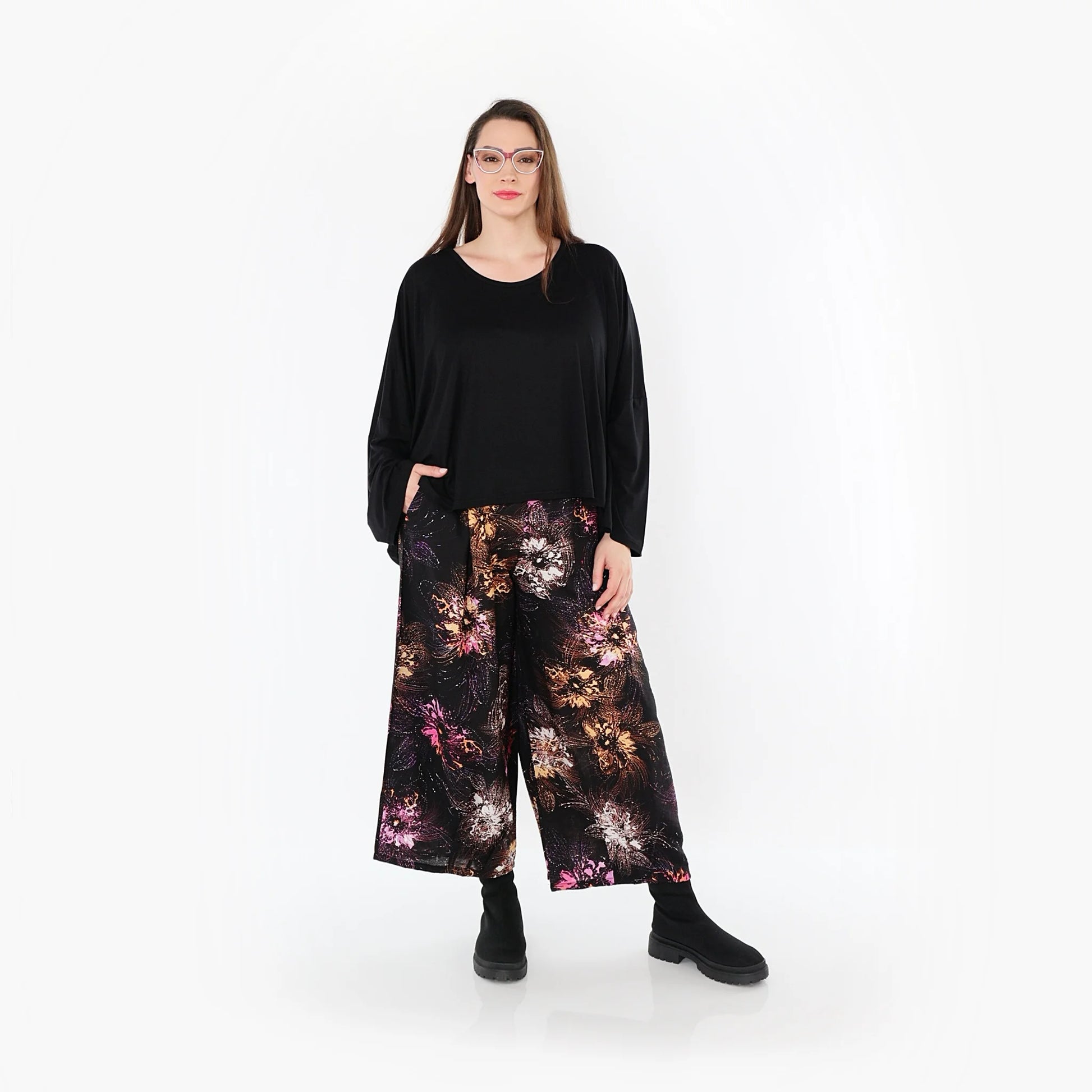  Marlene Hose von AKH Fashion aus Viskose, 1491.07070, Schwarz/Fuchsia/Multi, Blumen