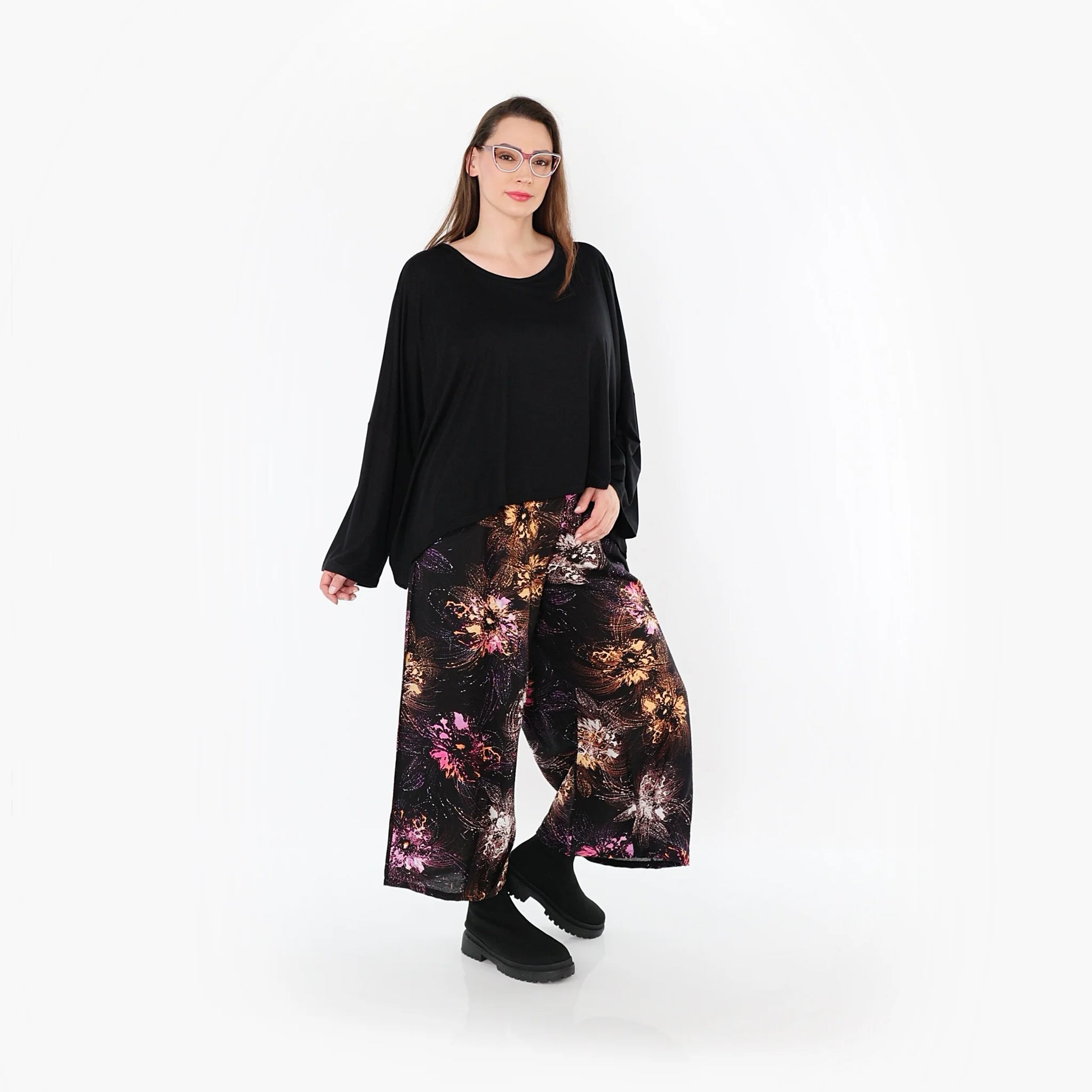 Marlene Hose von AKH Fashion aus Viskose, 1491.07070, Schwarz/Fuchsia/Multi, Blumen