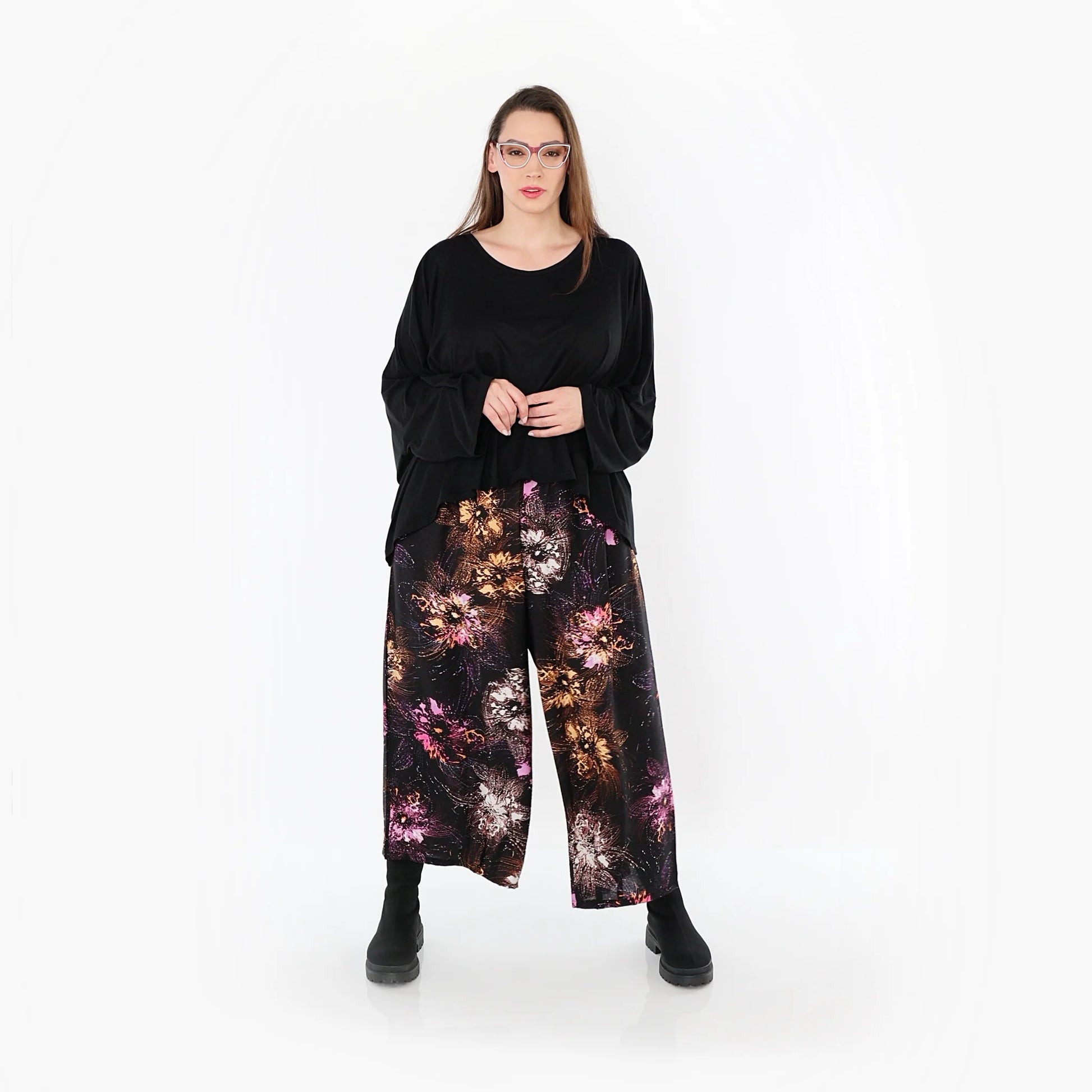  Marlene Hose von AKH Fashion aus Viskose, 1491.07070, Schwarz/Fuchsia/Multi, Blumen